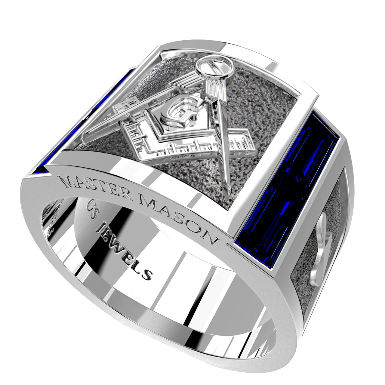 Men's Blue Lodge 925 Sterling Silver Lab-Grown Sapphire Freemason Masonic Master Mason Ring