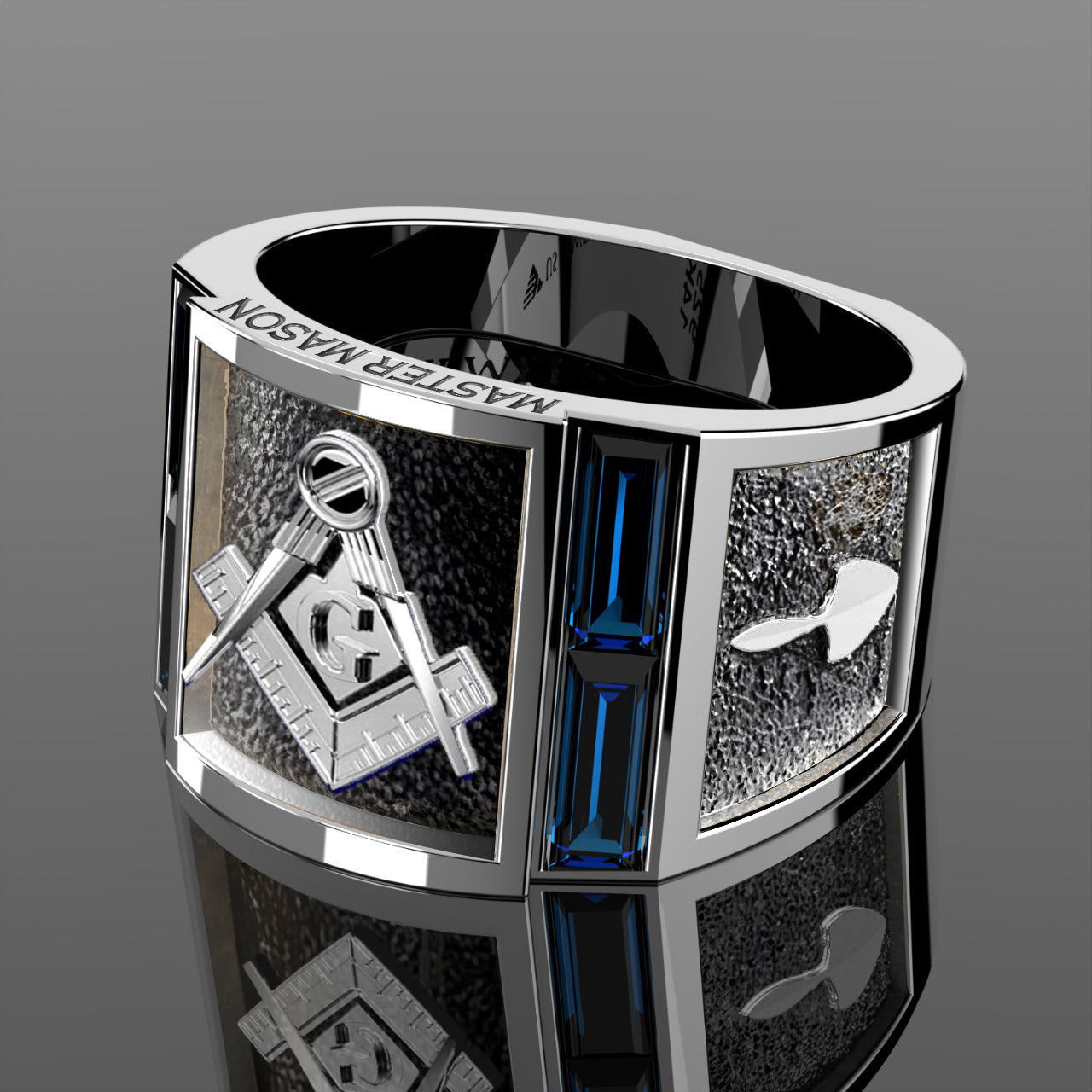Men's Blue Lodge 925 Sterling Silver Synthetic Sapphire Freemason Masonic Master Mason Ring