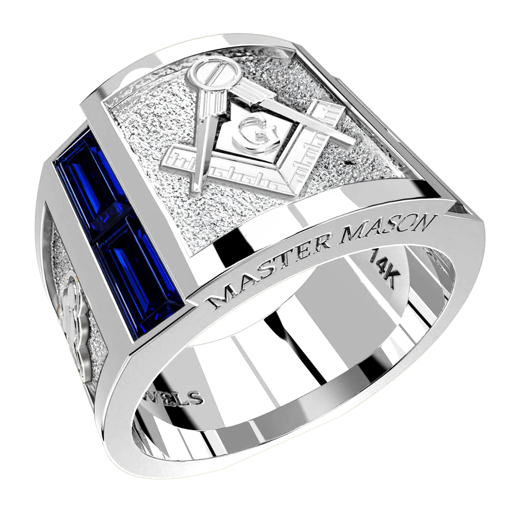 Men's High Polish 10K or 14K White Gold Master Mason Freemason Masonic Ring