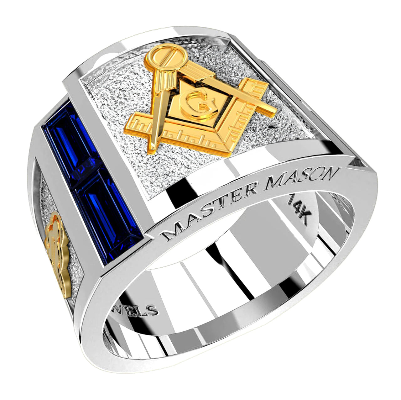 Men's High Polish 10K  or 14K White Gold Master Mason Freemason Masonic Ring