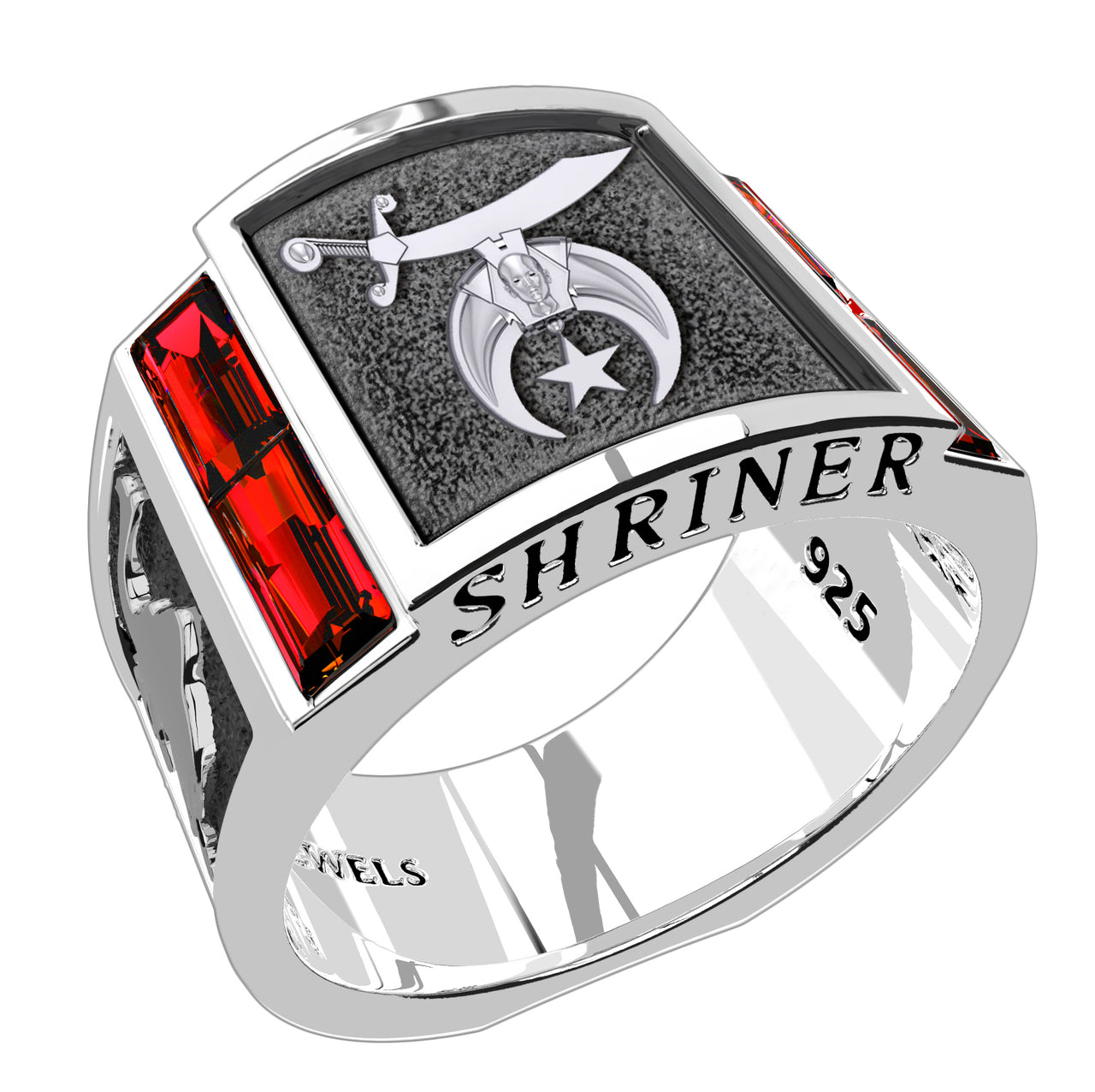 Men's Shriner 925 Sterling Silver Synthetic Rubies Freemason Masonic Ring