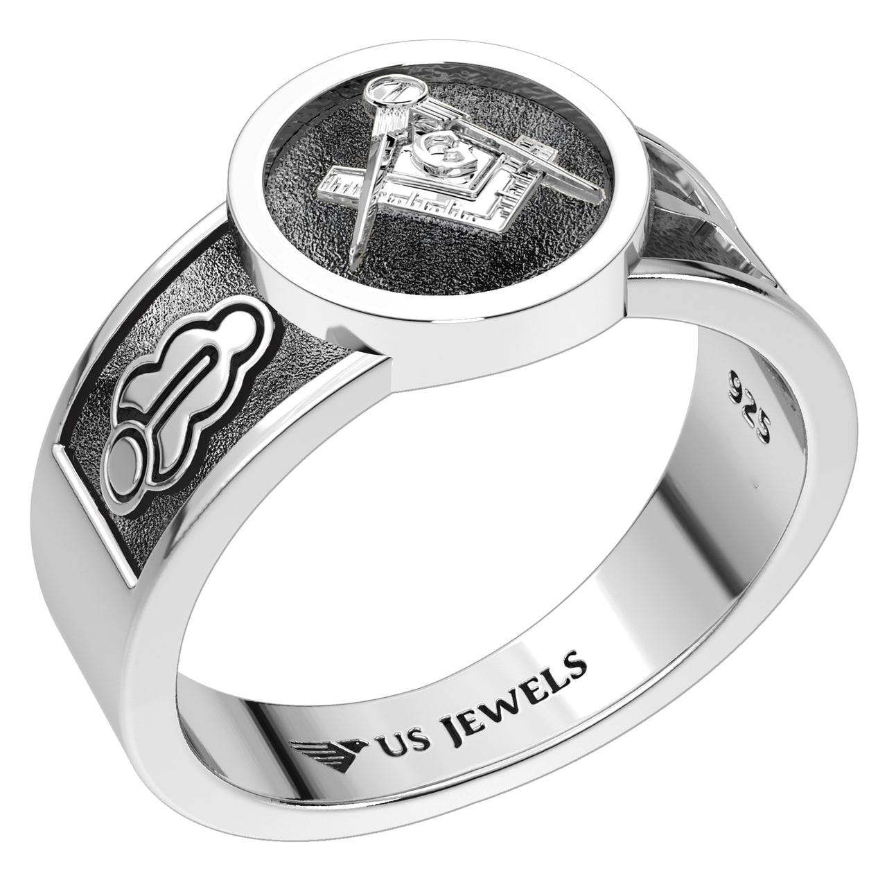 Men's Solid Back 925 Sterling Silver Masonic Blue Lodge Ring