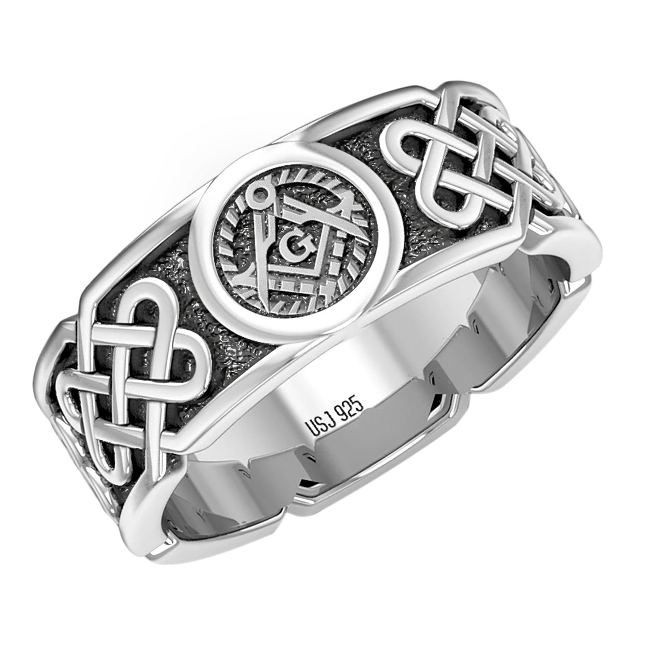 US Jewels Men's 925 Sterling Silver 6mm Celtic Master Masonic Ring Band