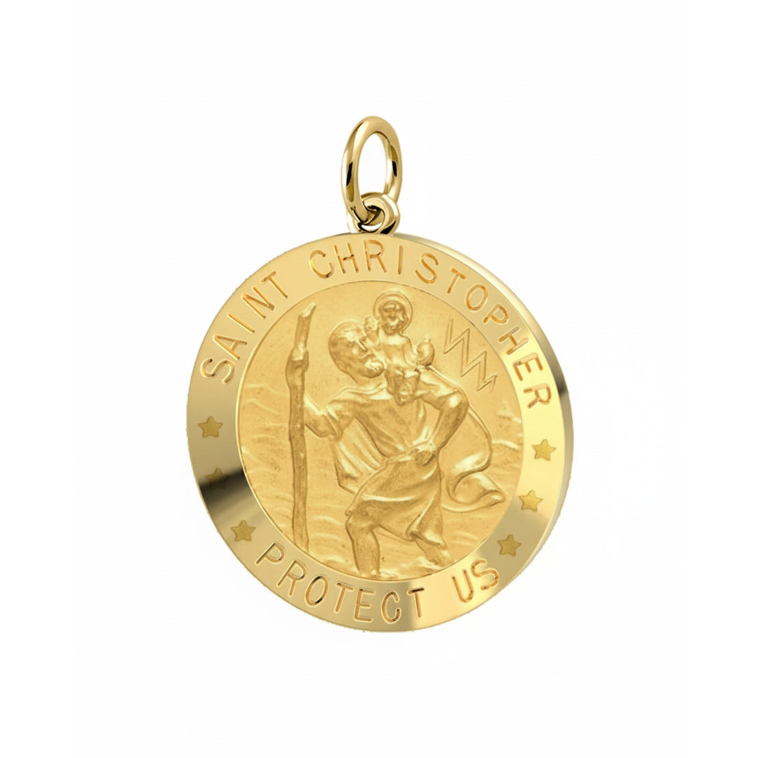 Small Ladies 14k Yellow Gold Saint Christopher Round Solid Medal, 18mm