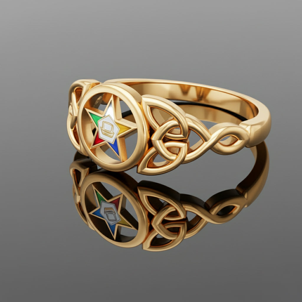 US Jewels Women's Masonic 10k. or 14k Yellow or White Gold 9mm Eastern Star Ring