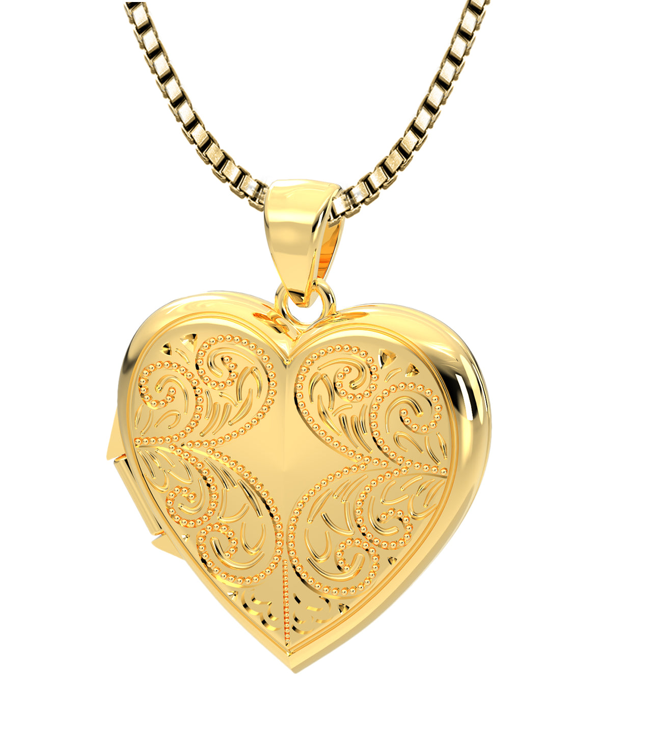 Ladies 14k Yellow Gold Polished Heart 2 Photo Locket Pendant Necklace, 22mm