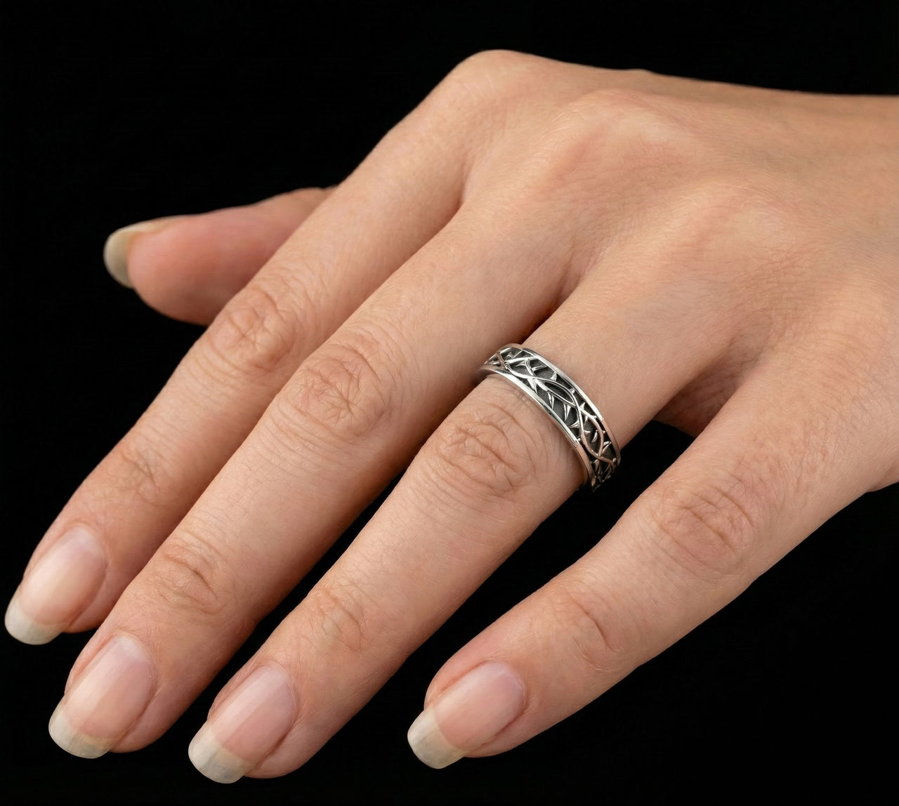 New Ladies 925 Sterling Silver Crown of Thorns Ring, 6mm