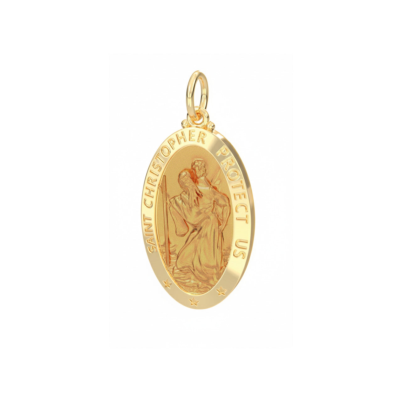 Small Petite Woman's 14K Yellow Gold Saint Christopher Polished Finish Solid Pendant, 18mm