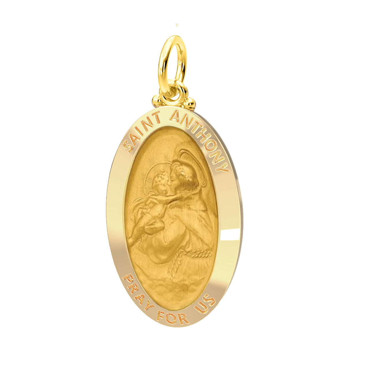 Women's 14K Yellow Gold Solid Oval Saint Anthony Medal Pendant, 26mm