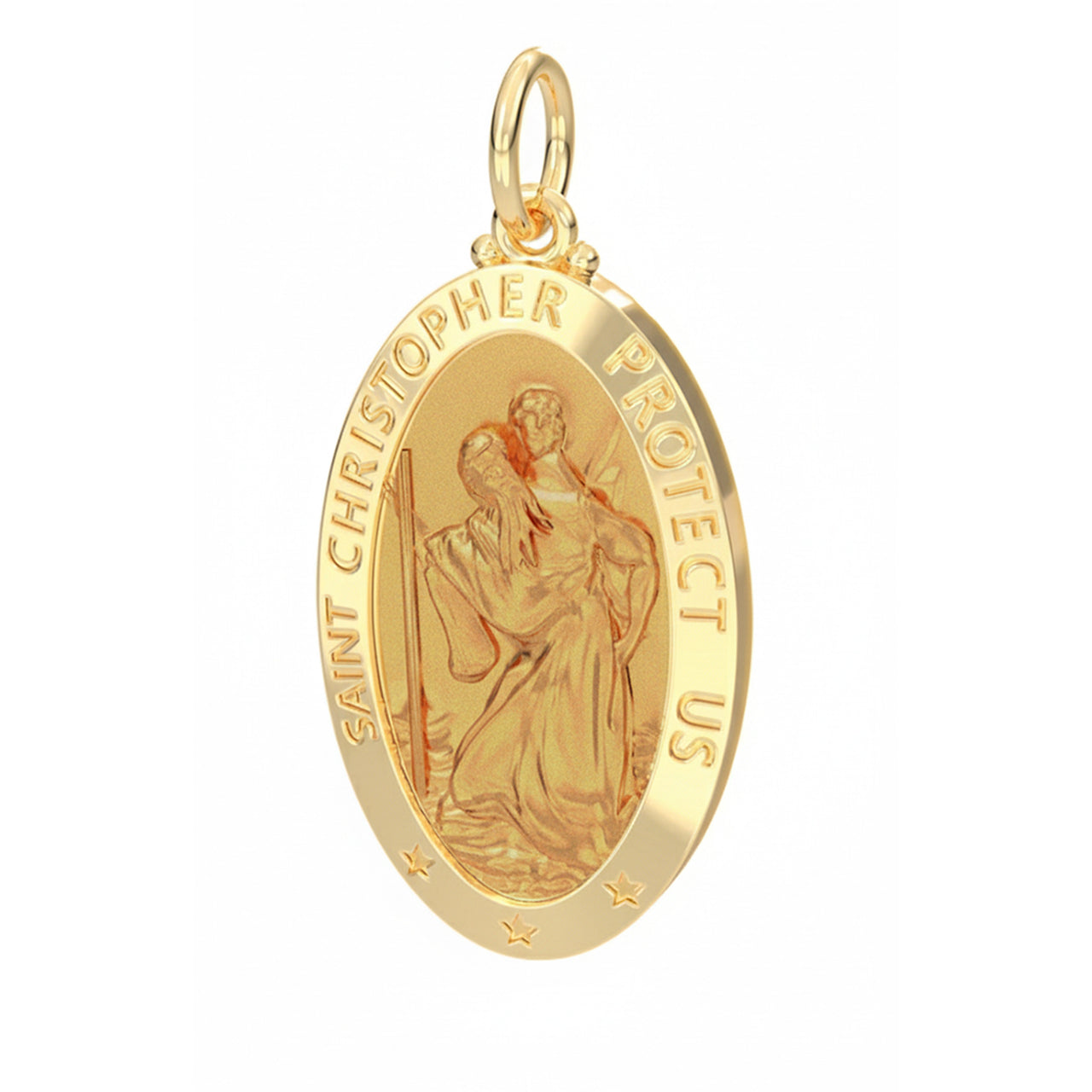 Men's 14k Yellow Gold St Christopher Oval Polished & Satin Solid Pendant, 28mm