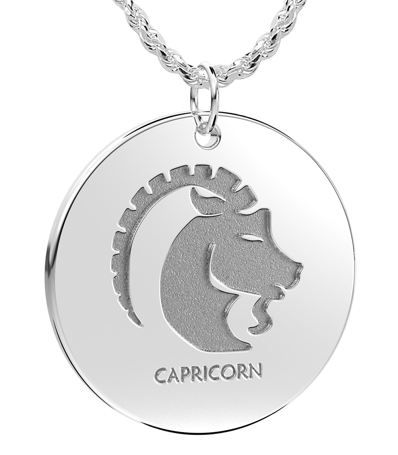 Ladies 925 Sterling Silver 1in Round Capricorn Zodiac Polished Pendant Necklace