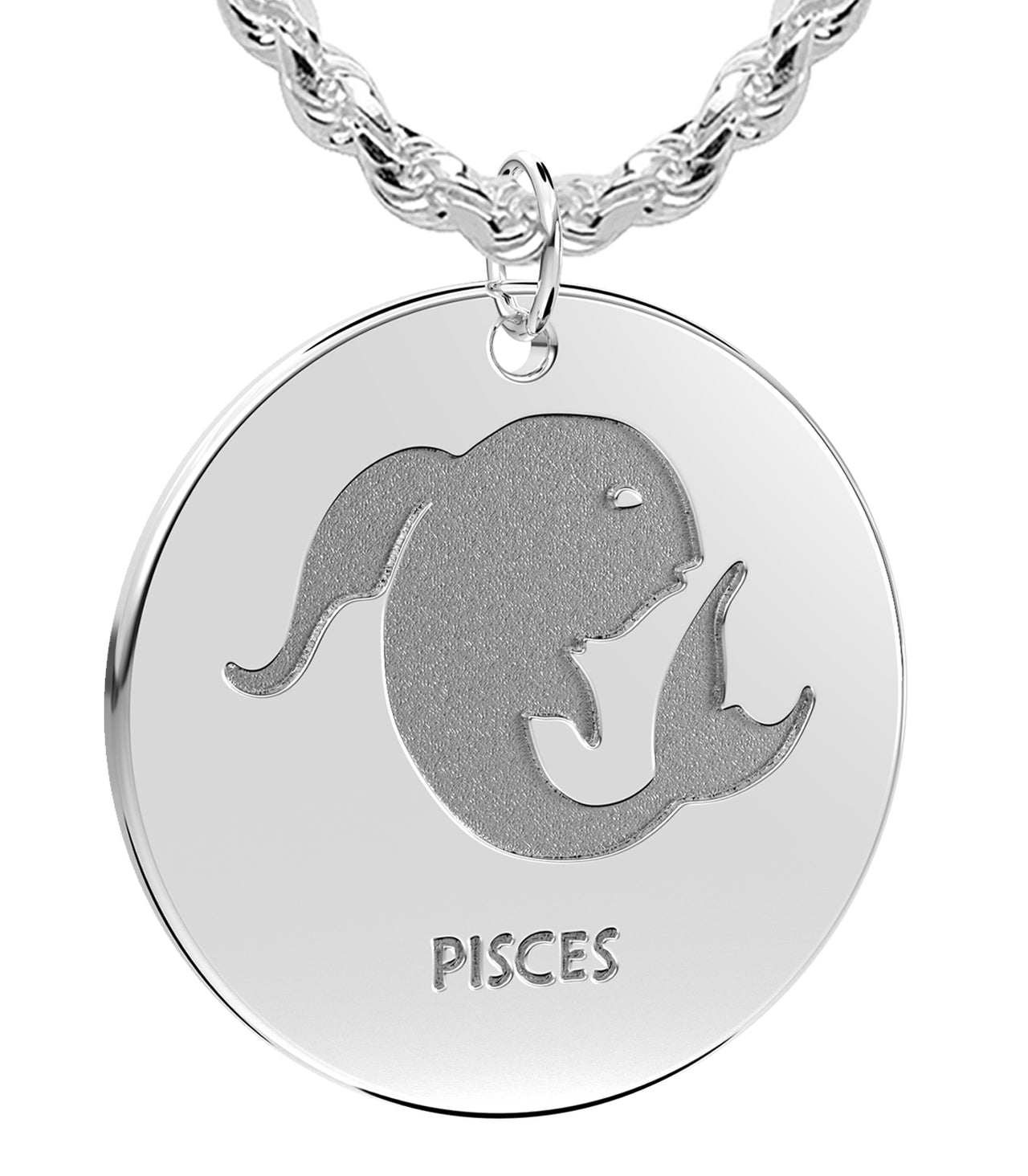 Men's 925 Sterling Silver 1in Pisces Fishes February & March Zodiac Pendant Necklace