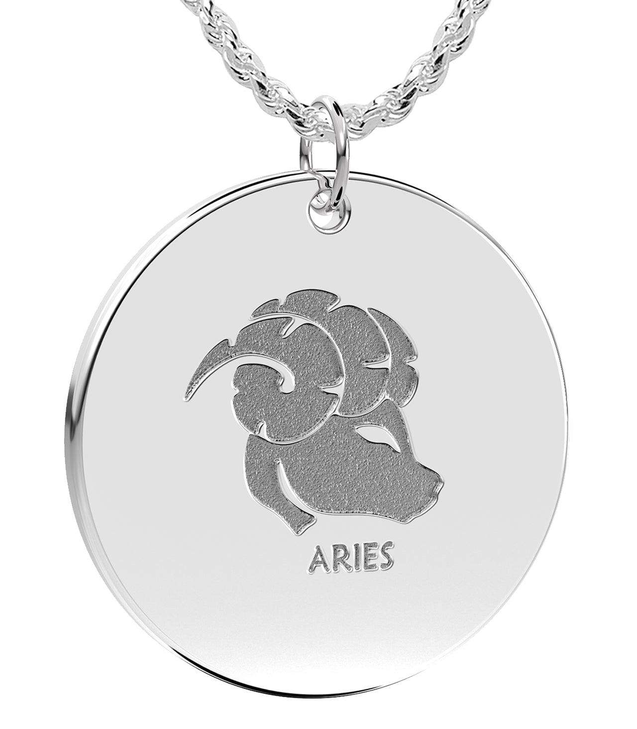 Ladies 925 Sterling Silver 1in Round Aries Zodiac Polished Pendant Necklace