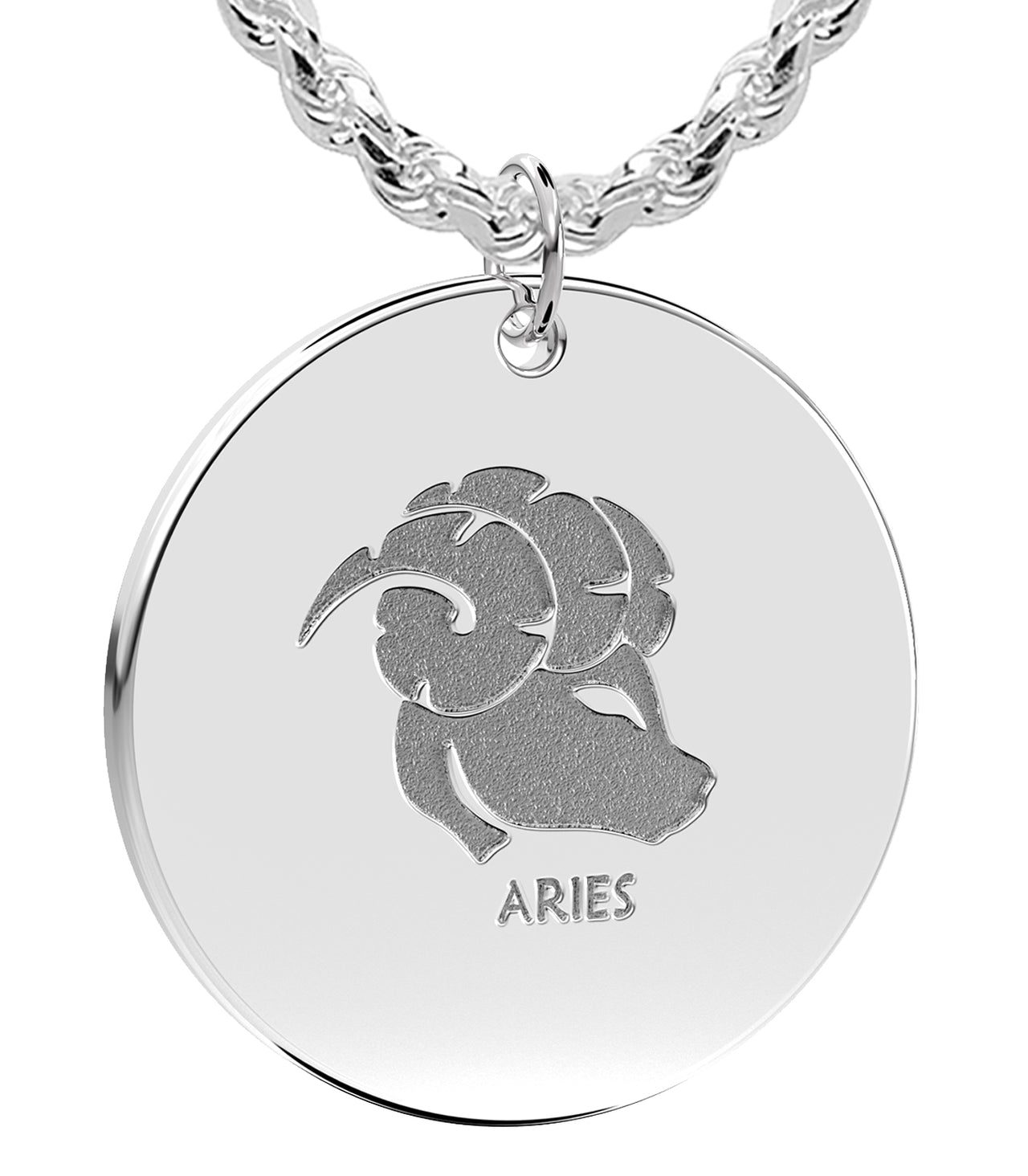 Men's 925 Sterling Silver 1in Round Aries Zodiac Polished Pendant Necklace
