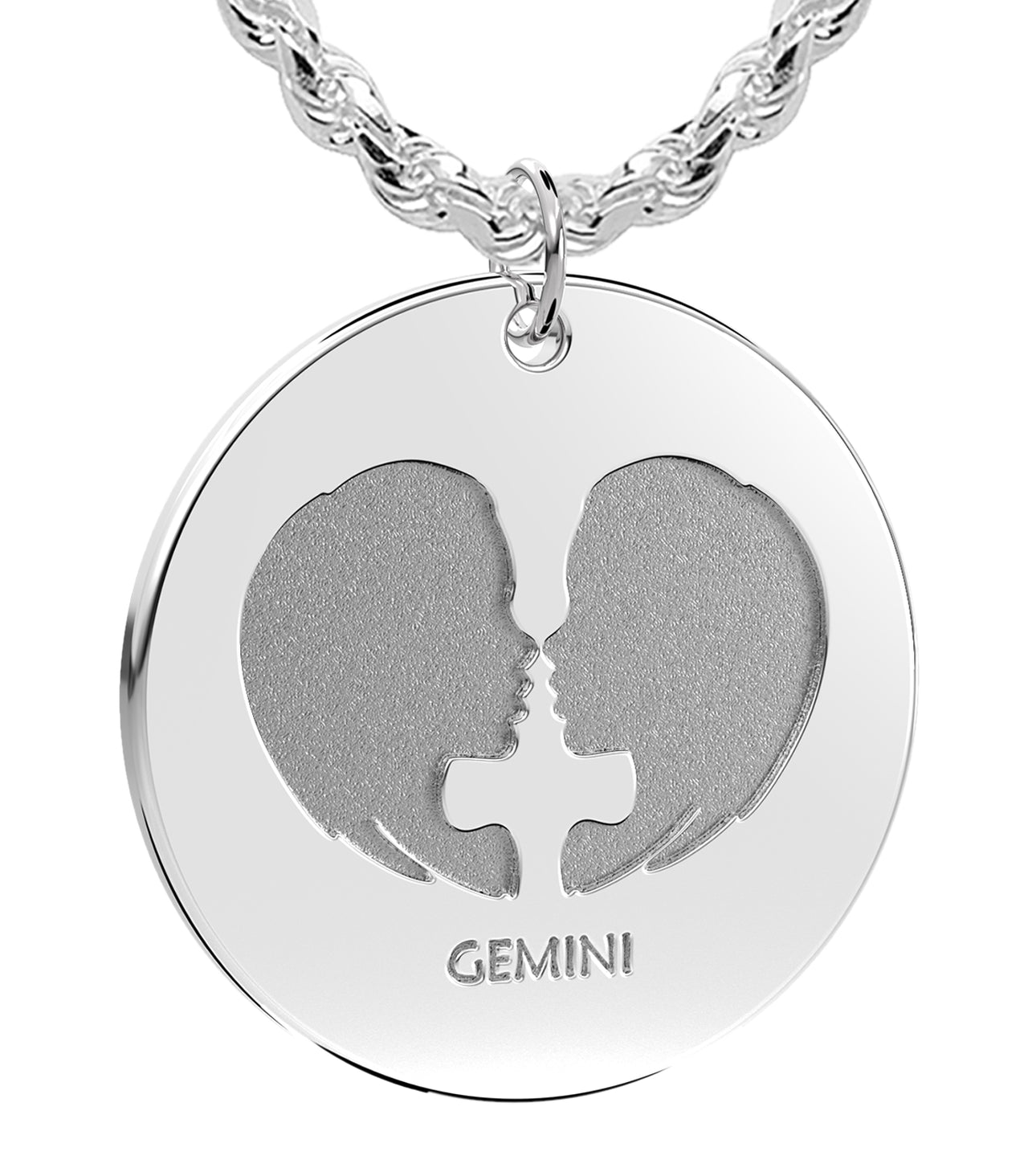 Men's 925 Sterling Silver 1in Round Gemini Zodiac Polished Pendant Necklace