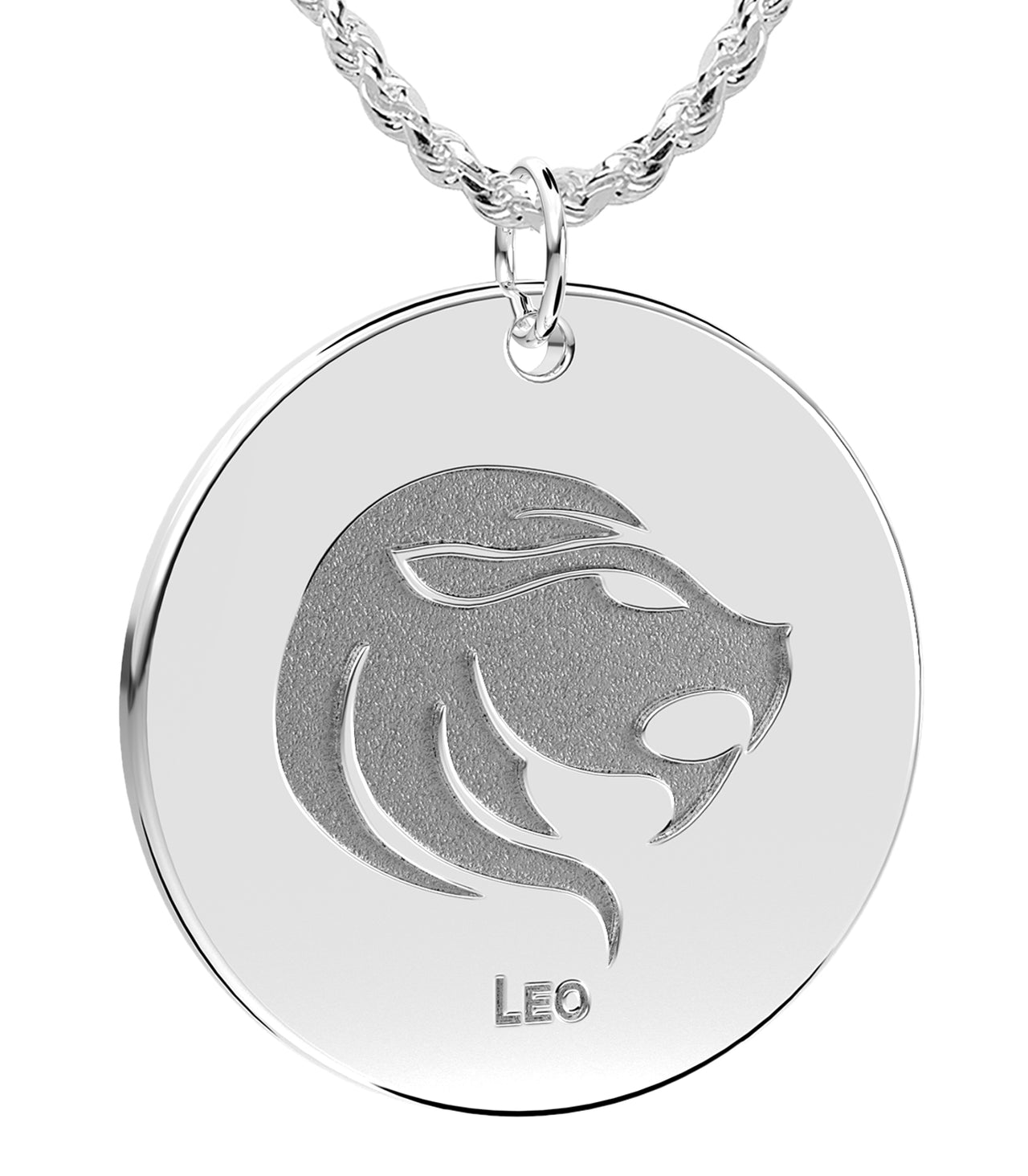 Ladies 925 Sterling Silver 1in Round Leo Zodiac Polished Pendant Necklace