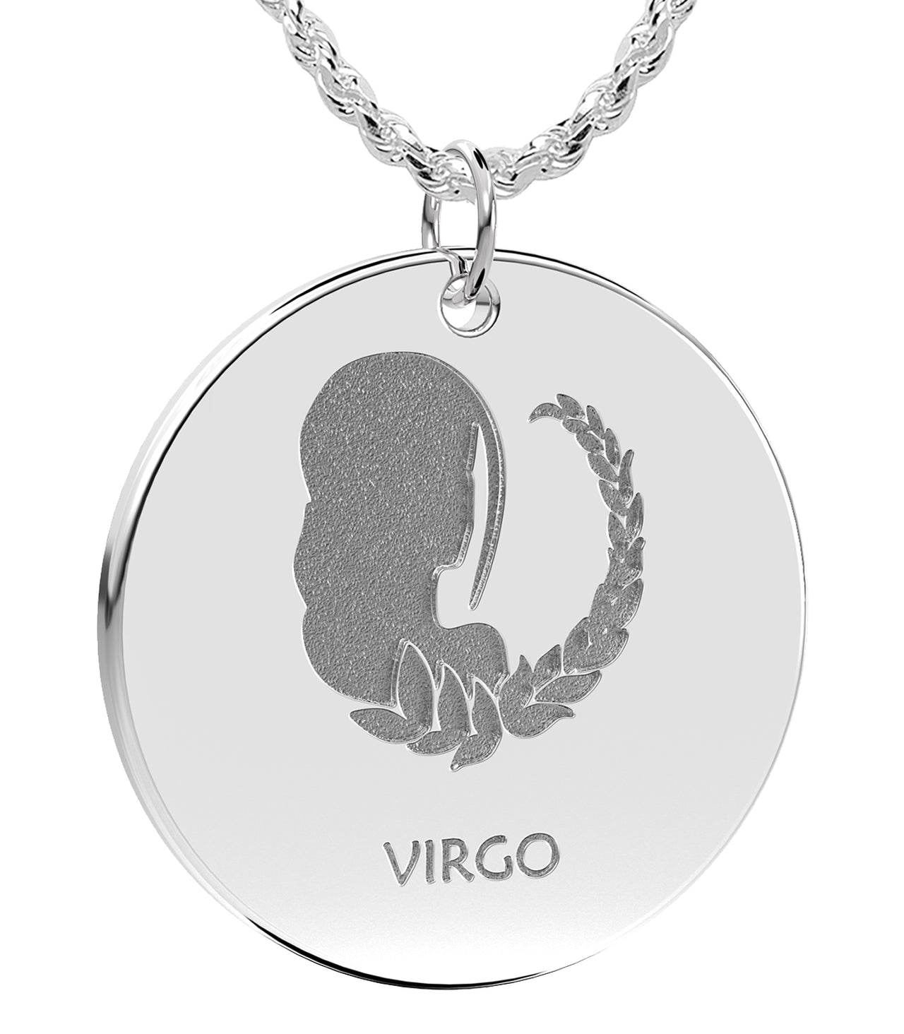 Ladies 925 Sterling Silver 1in Round Virgo Zodiac Polished Pendant Necklace