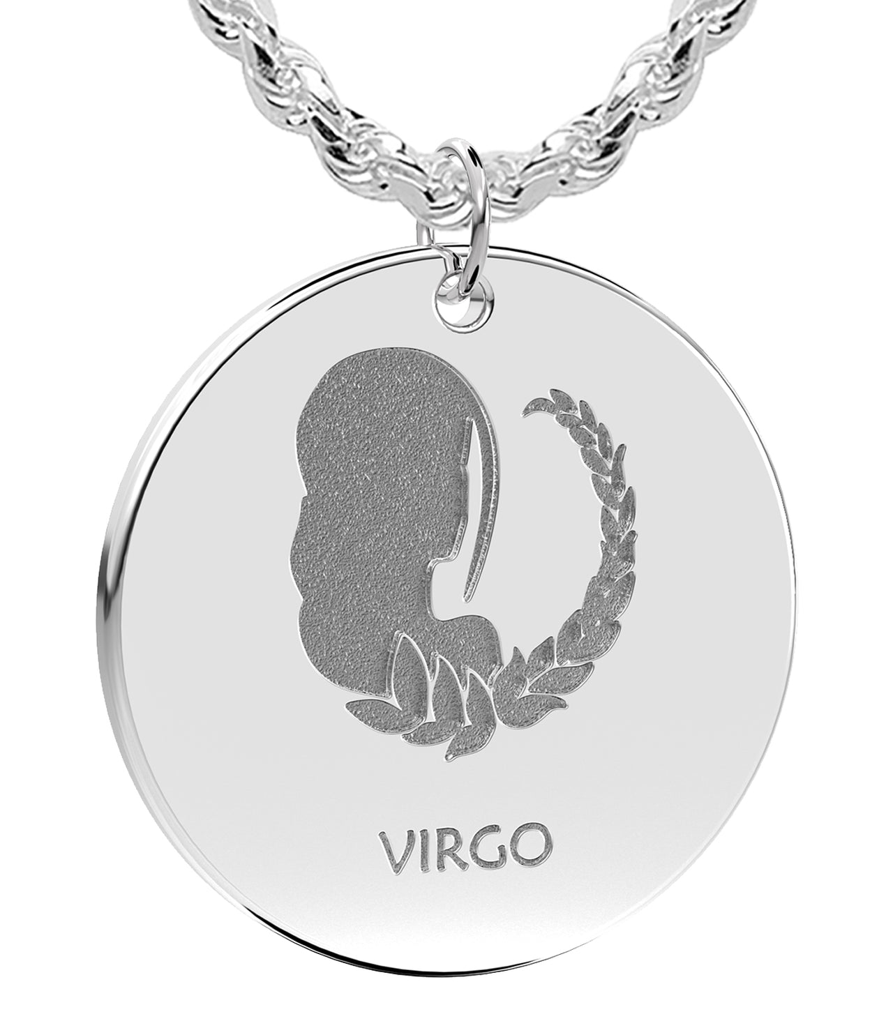 Men's 925 Sterling Silver 1in Round Virgo Zodiac Polished Pendant Necklace