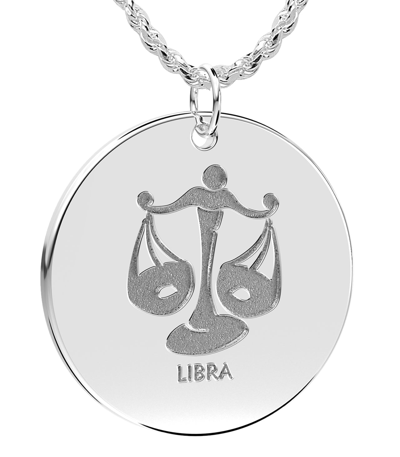 Ladies 925 Sterling Silver 1in Libra Scales September & October Zodiac Pendant Necklace