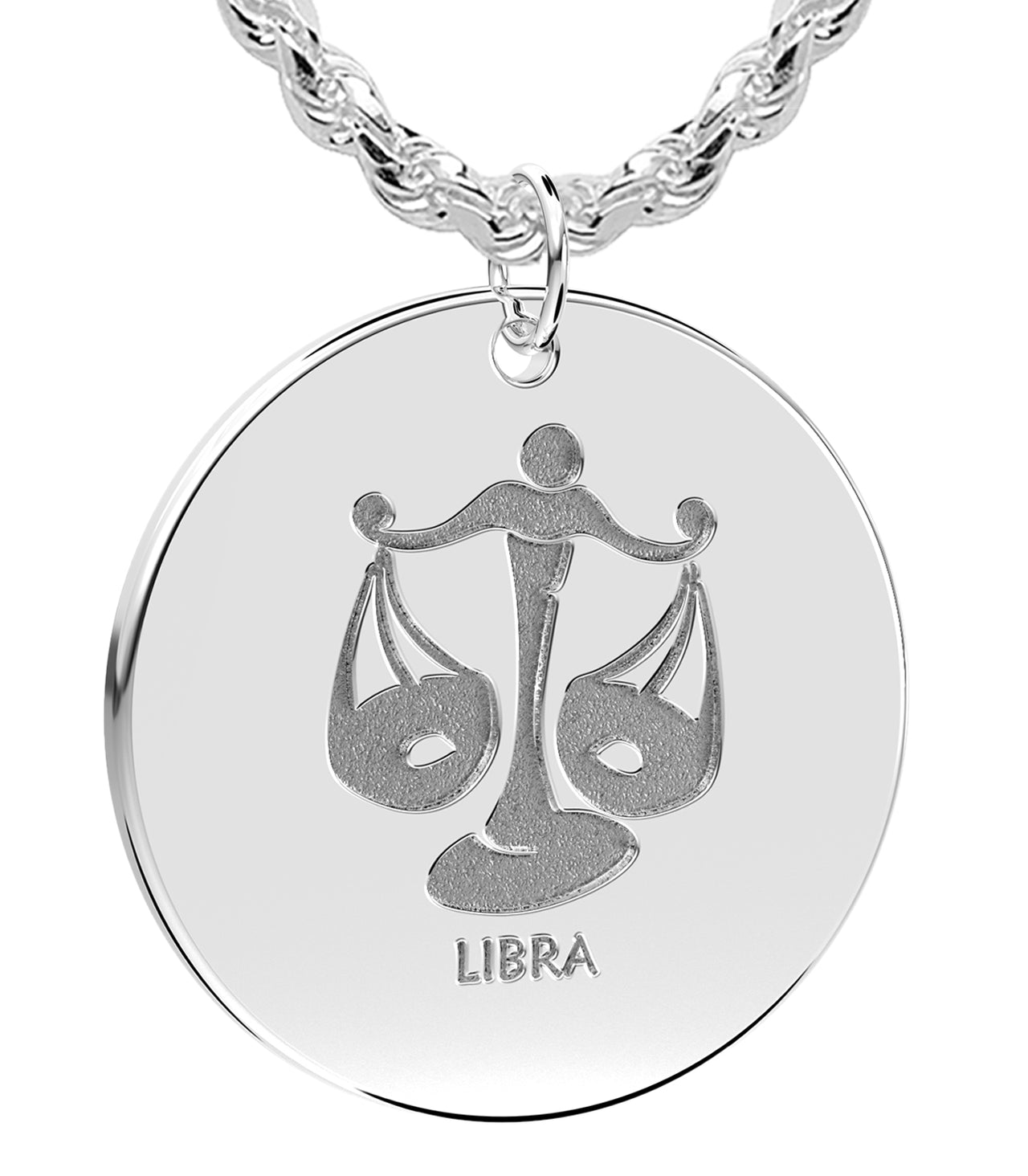 Men's 925 Sterling Silver 1in Libra Scales September & October Zodiac Pendant Necklace