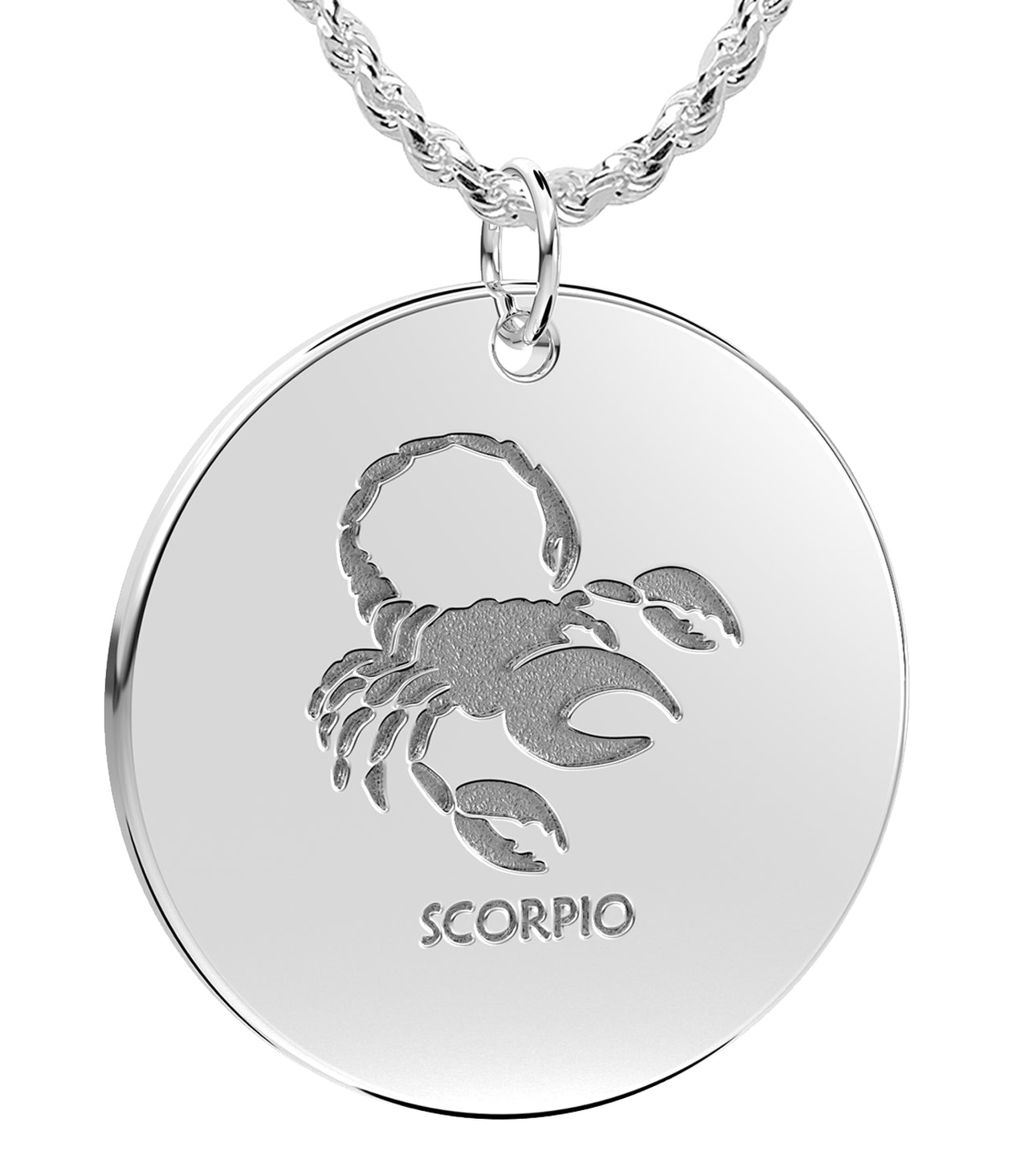 Ladies 925 Sterling Silver 1in Round Scorpio Zodiac Polished Pendant Necklace