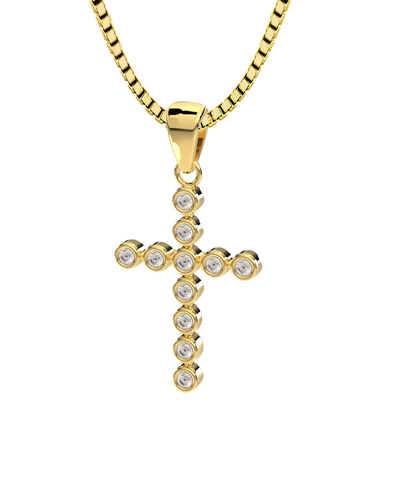 Small Ladies 14k Yellow Gold Diamond Cross Pendant Necklace, 18mm