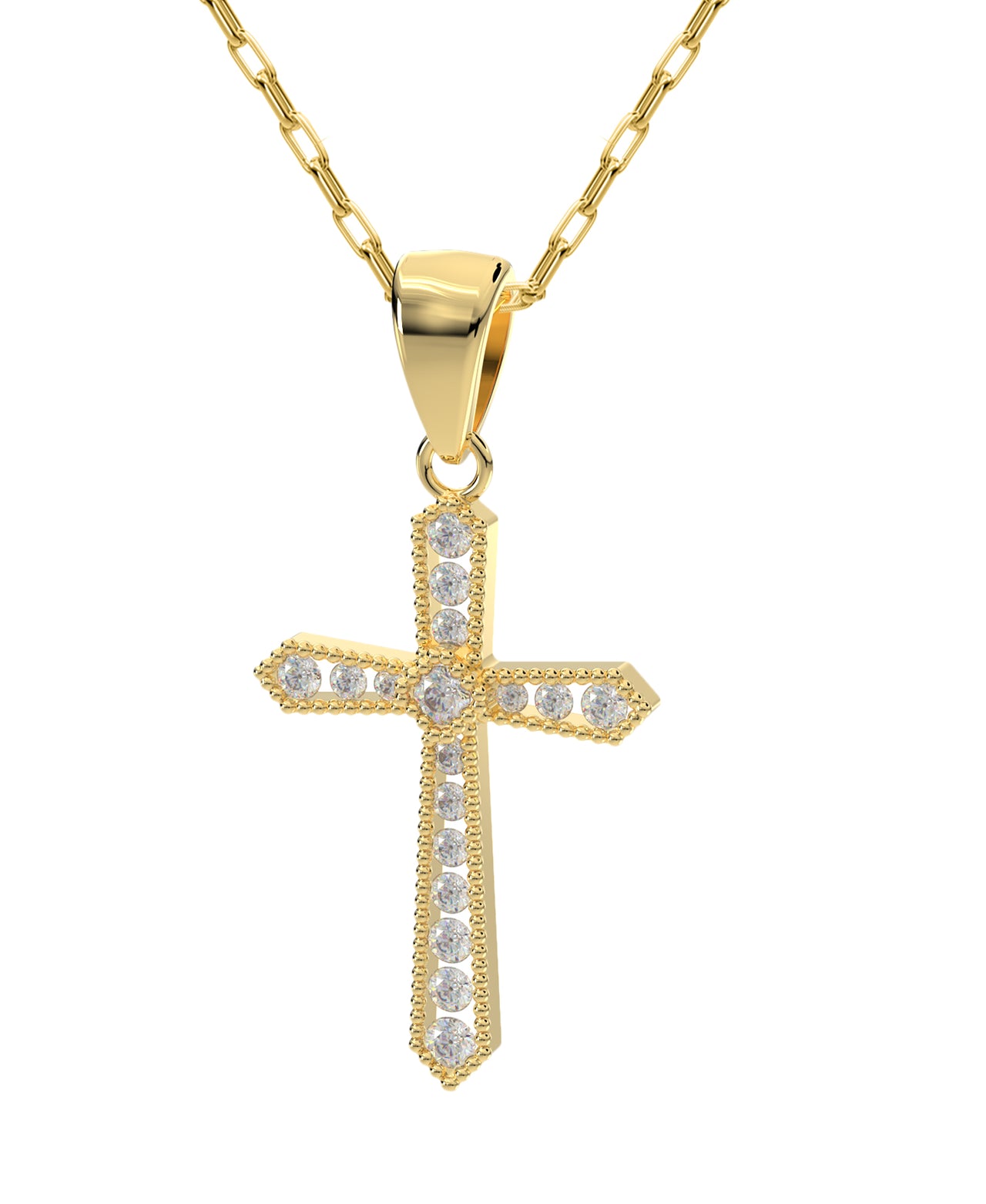 Ladies 14k Yellow Gold Diamond Cross Pendant Necklace, 23mm