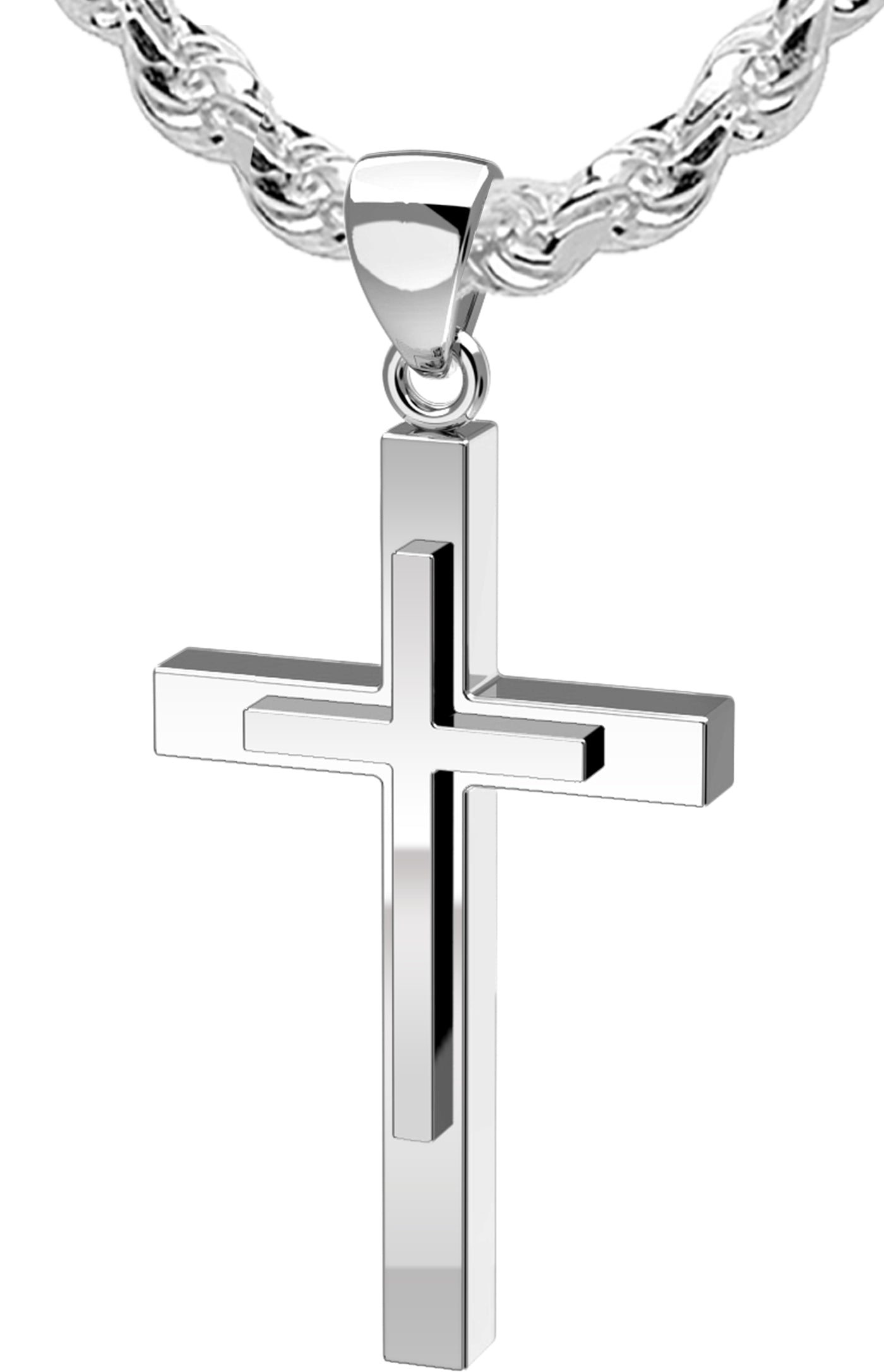 Mens silver chain sale with cross pendant