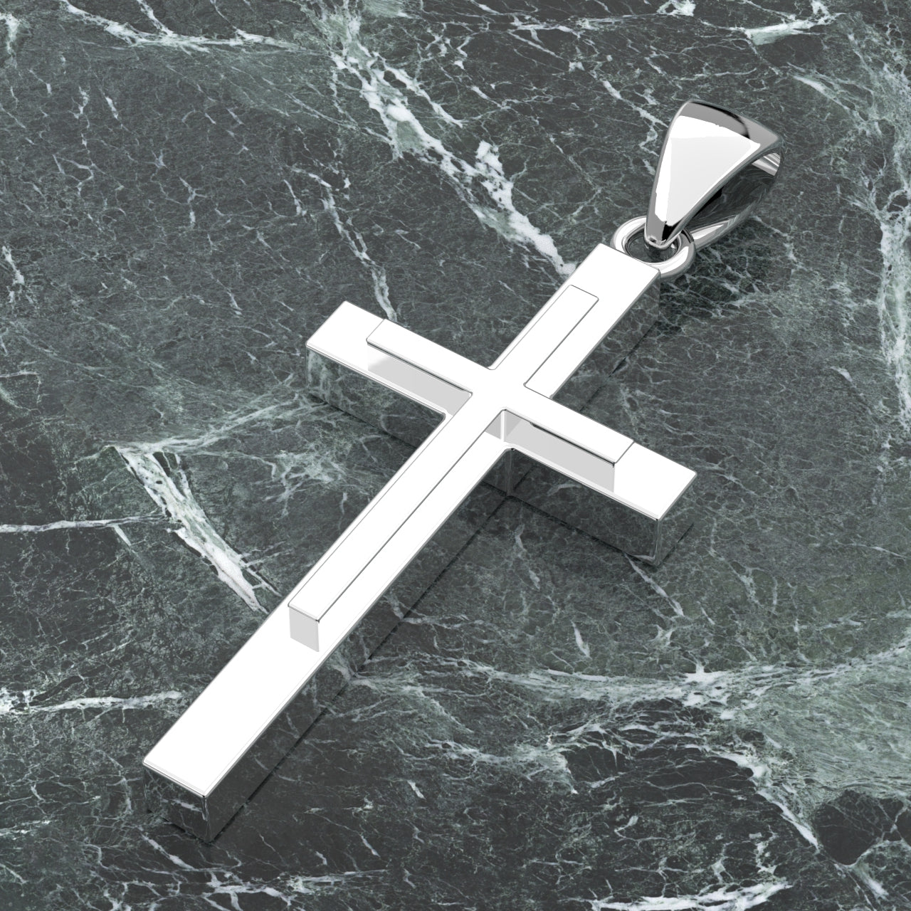 Men's XL Heavy 2in 925 Sterling Silver Christian Cross Pendant Necklace, 50mm