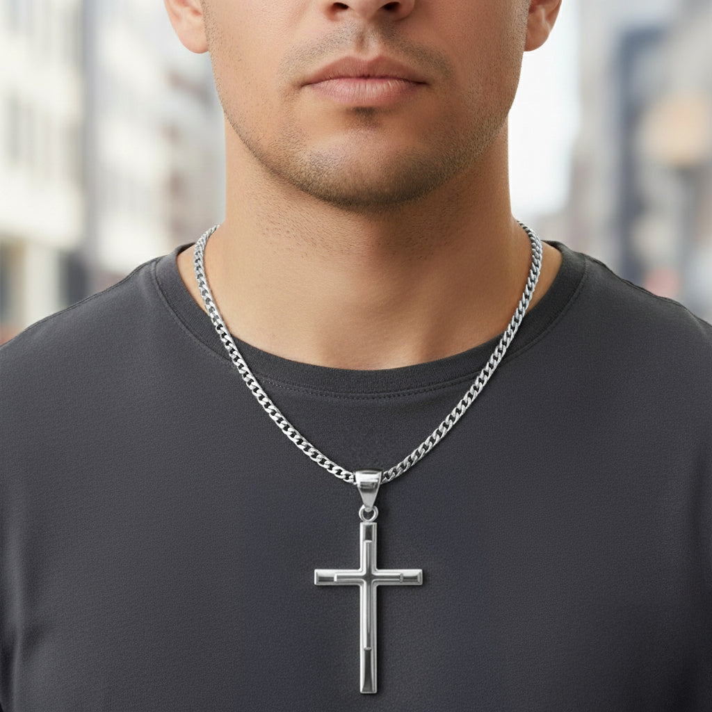 Men's XL Heavy 2in 925 Sterling Silver Christian Cross Pendant Necklace, 50mm