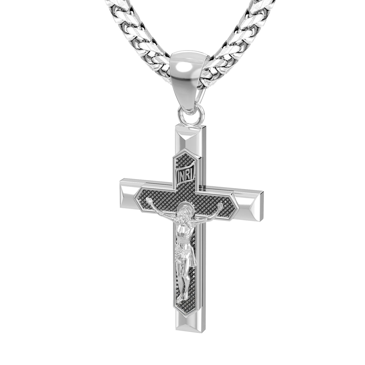 Men's Large Heavy Solid 925 Sterling Silver Crucifix Cross Pendant Necklace, 43mm
