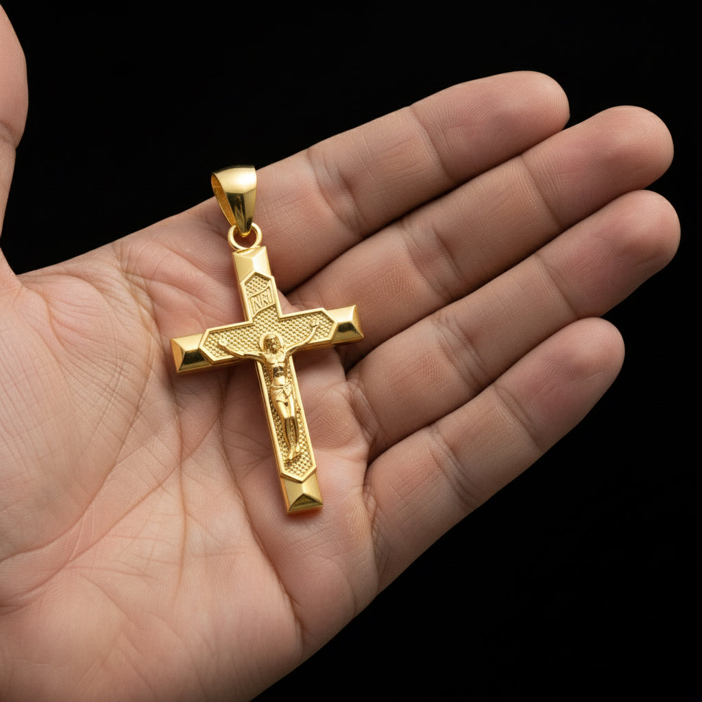 Men's Large Heavy Solid 14K Yellow Gold Crucifix Cross Pendant, 43mm