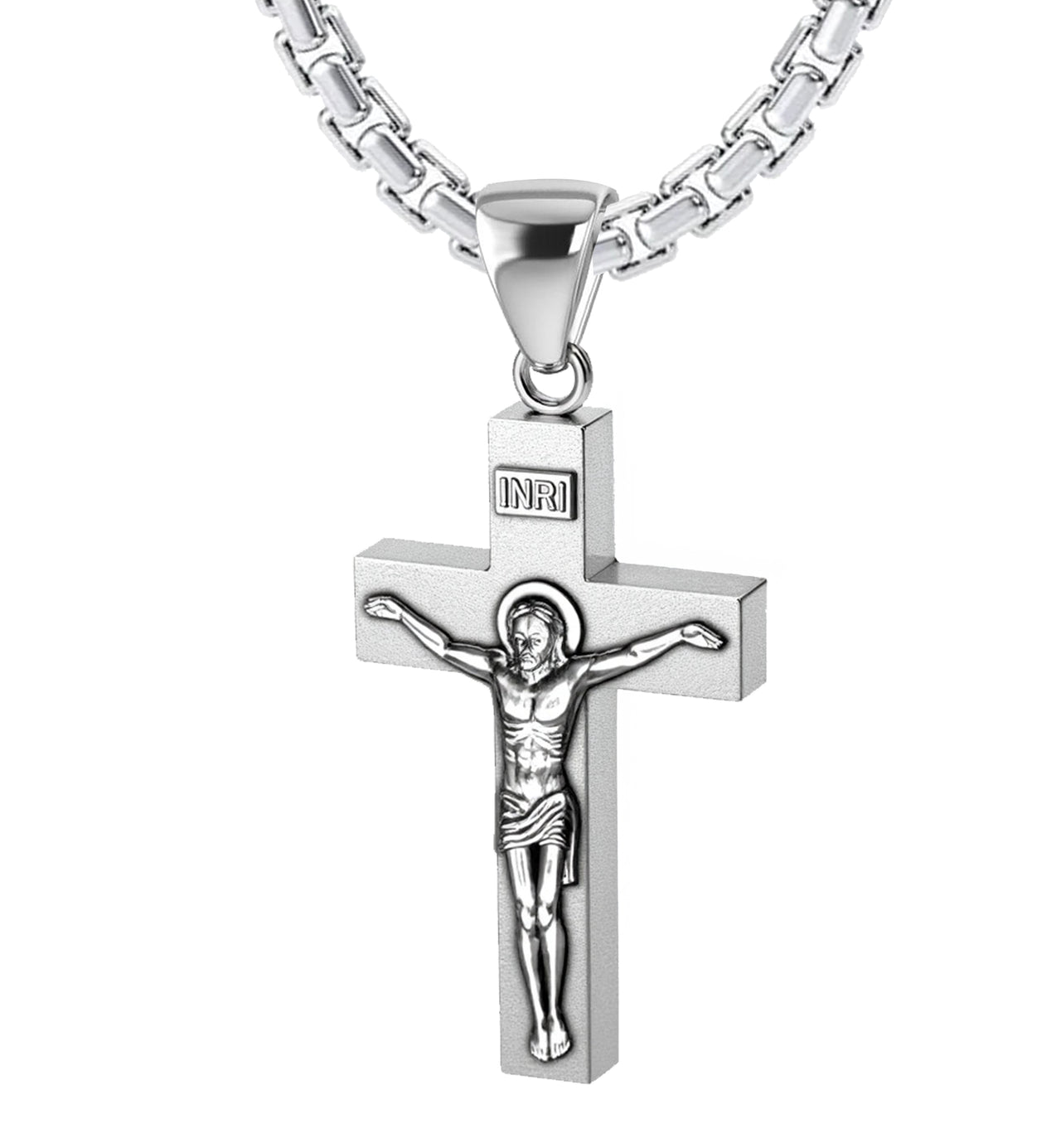 Men's Large 925 Sterling Silver Crucifix Cross Pendant Necklace, 40mm