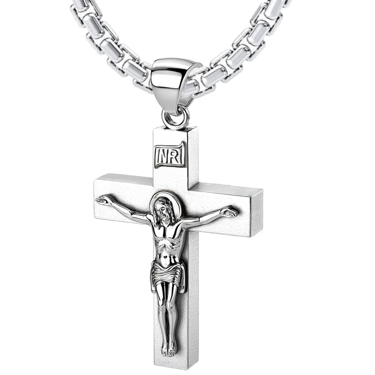 Men's Large 925 Sterling Silver Crucifix Cross Pendant Necklace, 40mm