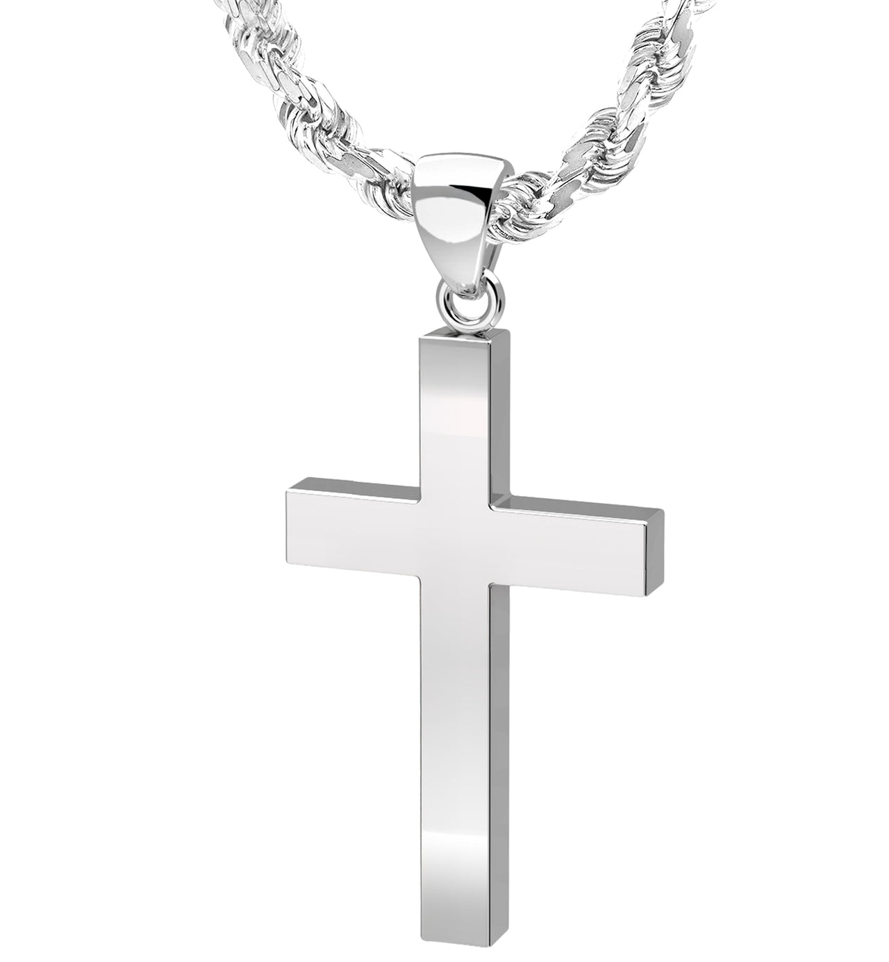 Men's Large 6mm x 4mm 925 Sterling Silver Cross Pendant Necklace, 40mm