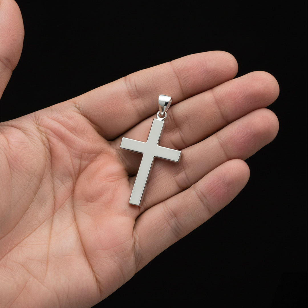 Men's Large 6mm x 4mm 925 Sterling Silver Cross Pendant Necklace, 45mm