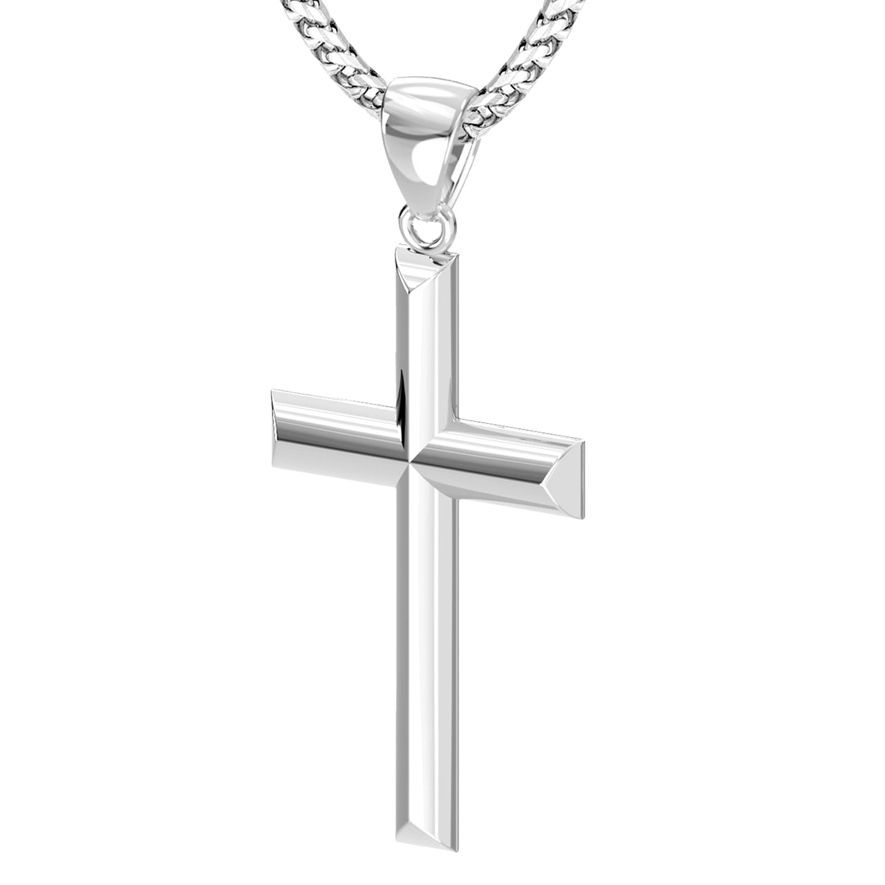 Men's Large 925 Sterling Silver Christian Cross Pendant Necklace, 44mm