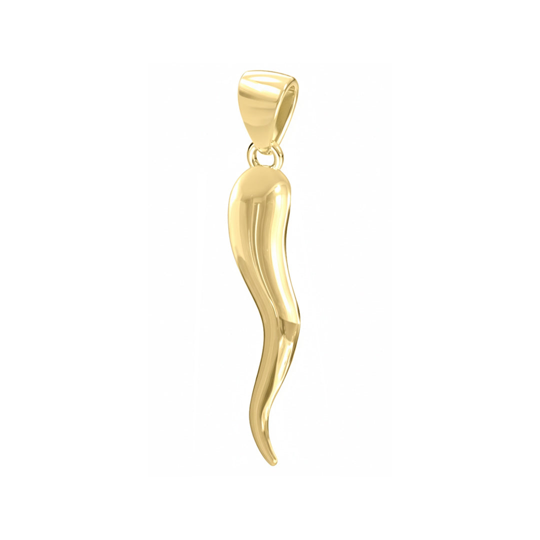 Men's Small Solid 10k or 14k Yellow or White Italian Horn Cornicello Amulet Pendant, 28mm