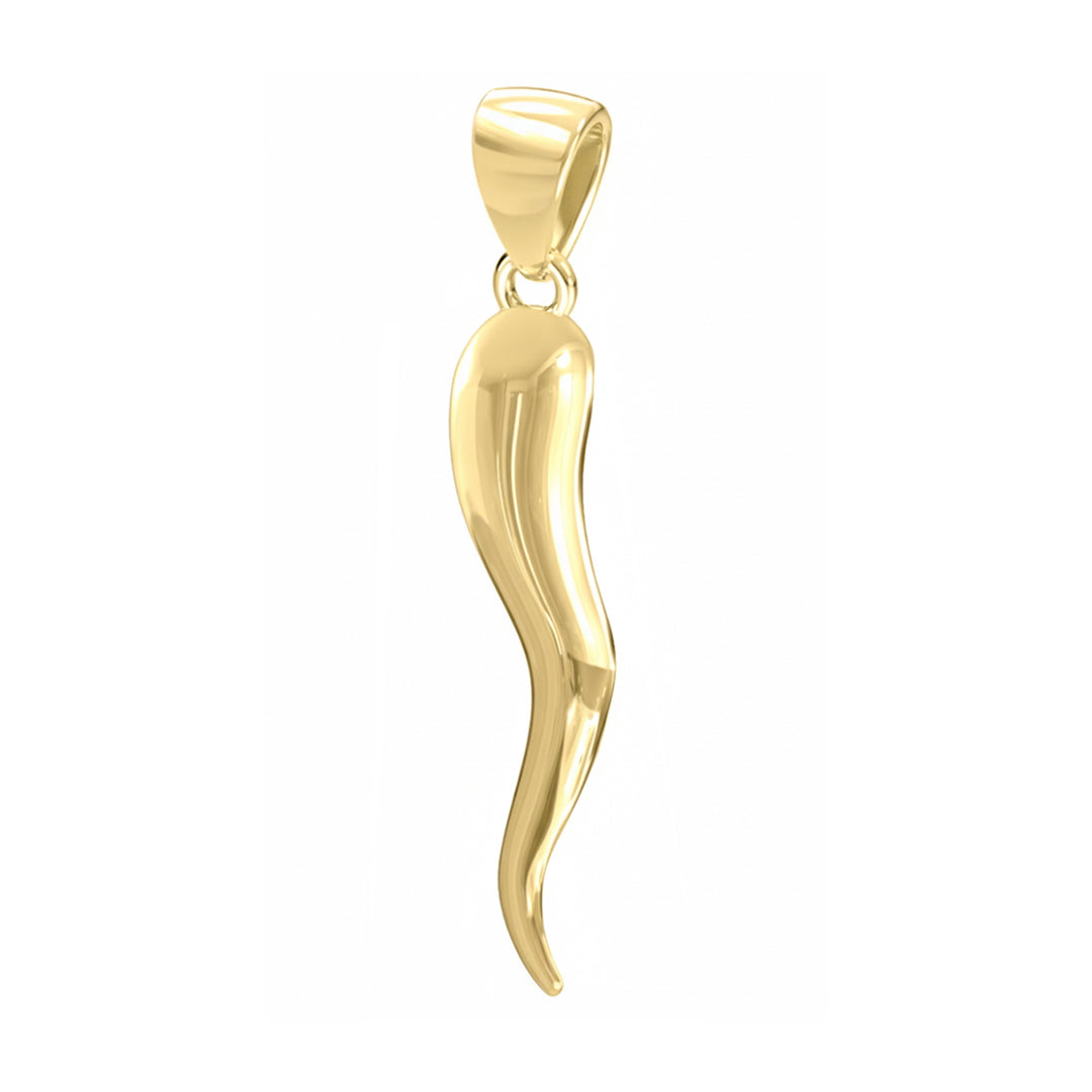 Men's Rounded Solid 10k or 14k Yellow or White Gold Italian Horn Cornicello Amulet Pendant, 39mm