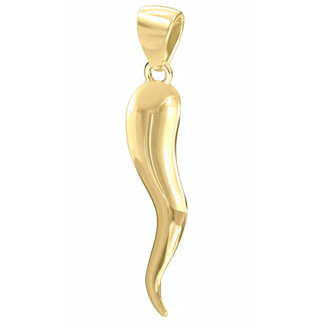 XL Men's Rounded Solid 10k or 14k Yellow or White Gold Italian Horn Cornicello Amulet Pendant, 50mm