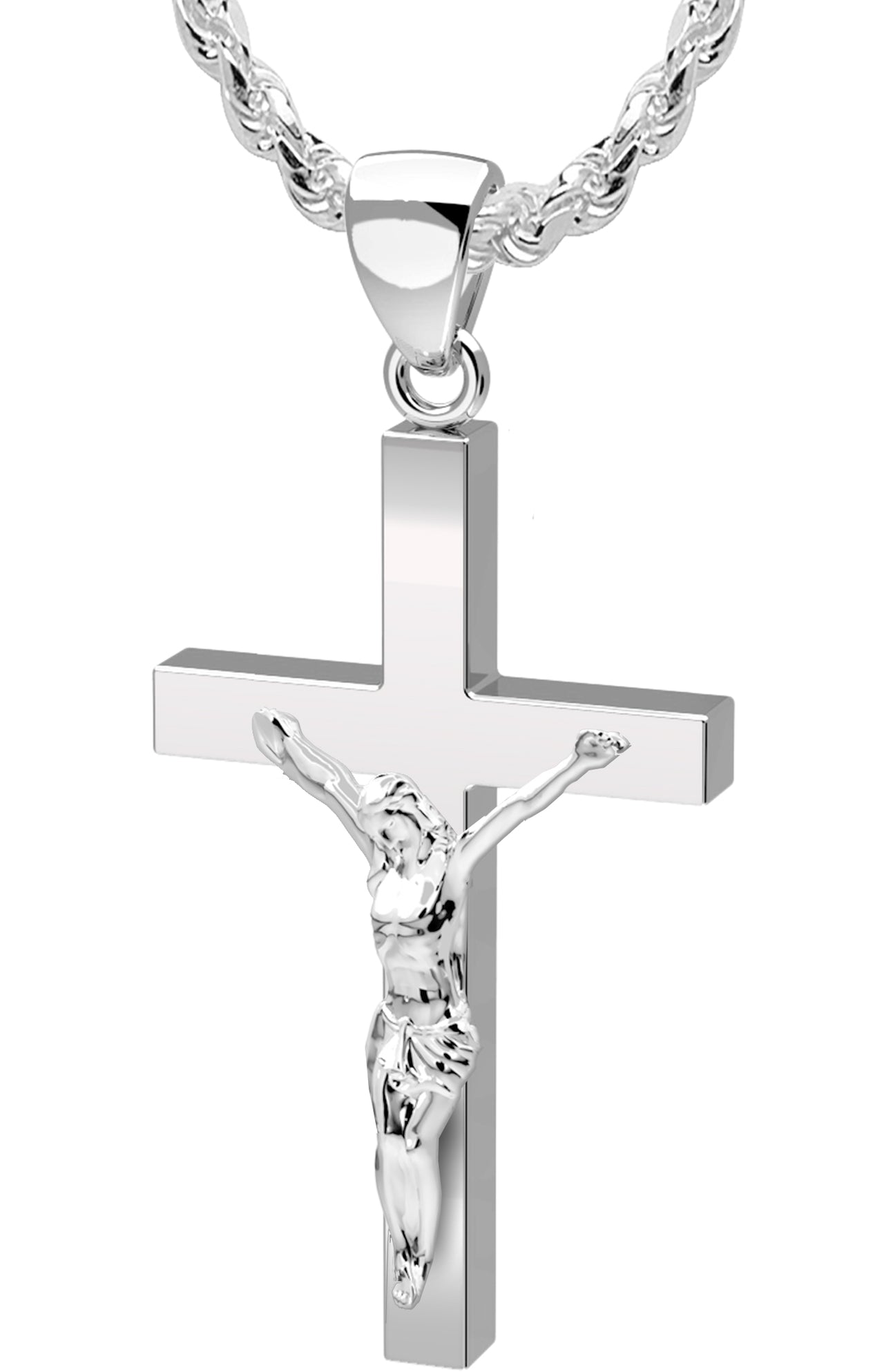 Men's XL Heavy Solid 2in 925 Sterling Silver Crucifix Cross Pendant Necklace, 50mm