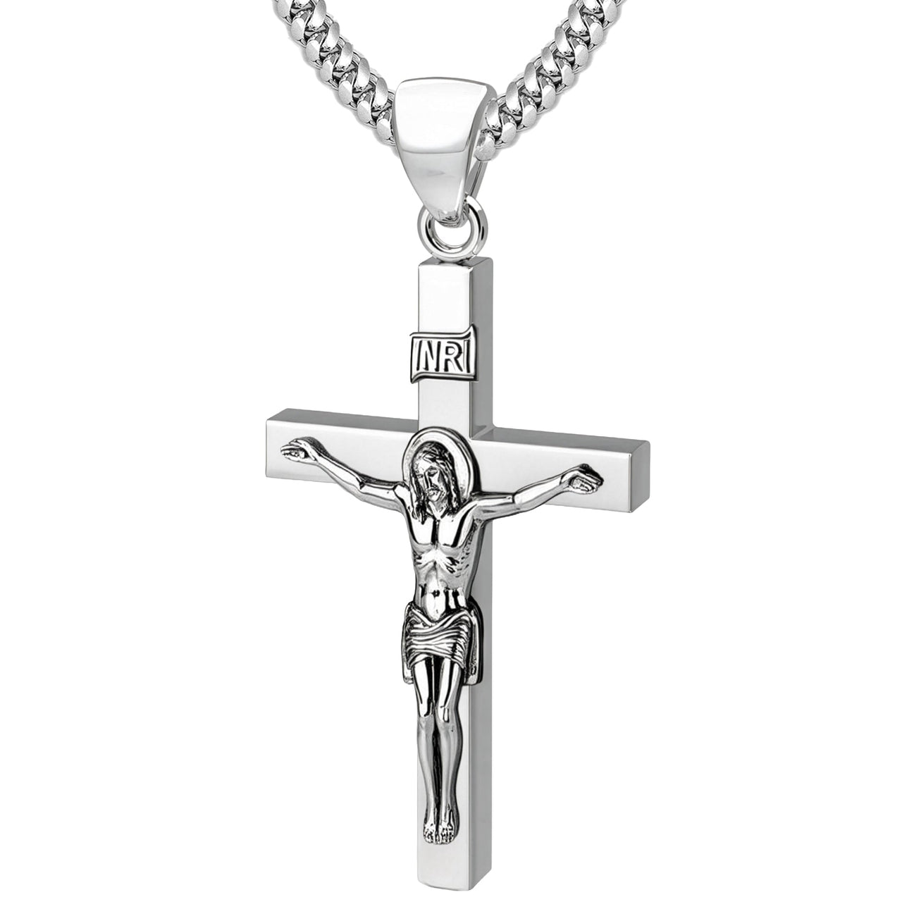 Men's XL Heavy Solid 2in 925 Sterling Silver Crucifix Cross Pendant Necklace, 50mm