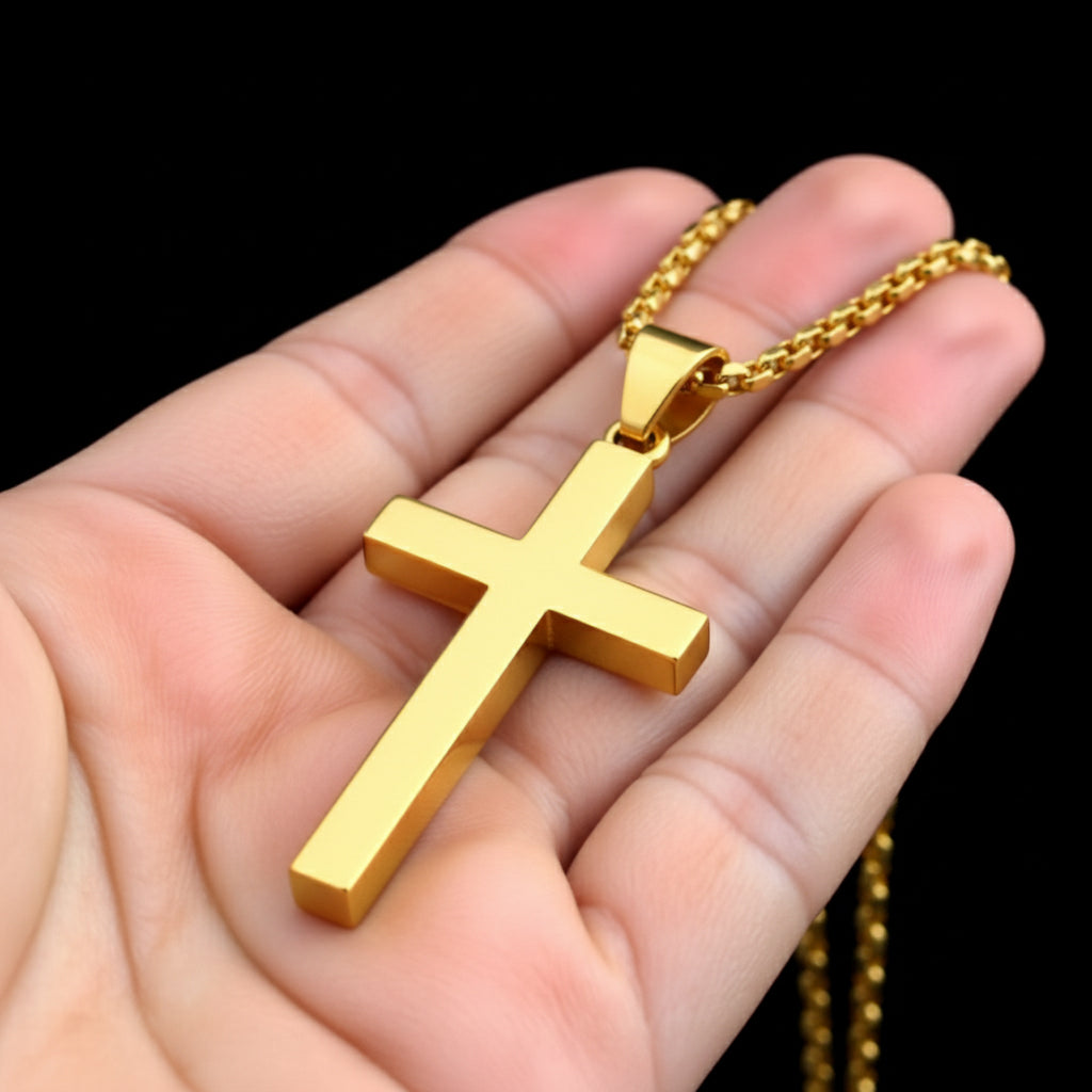 Men's XL Heavy Solid 2in 10k or 14K Yellow or White Gold Christian Cross Pendant, 50mm
