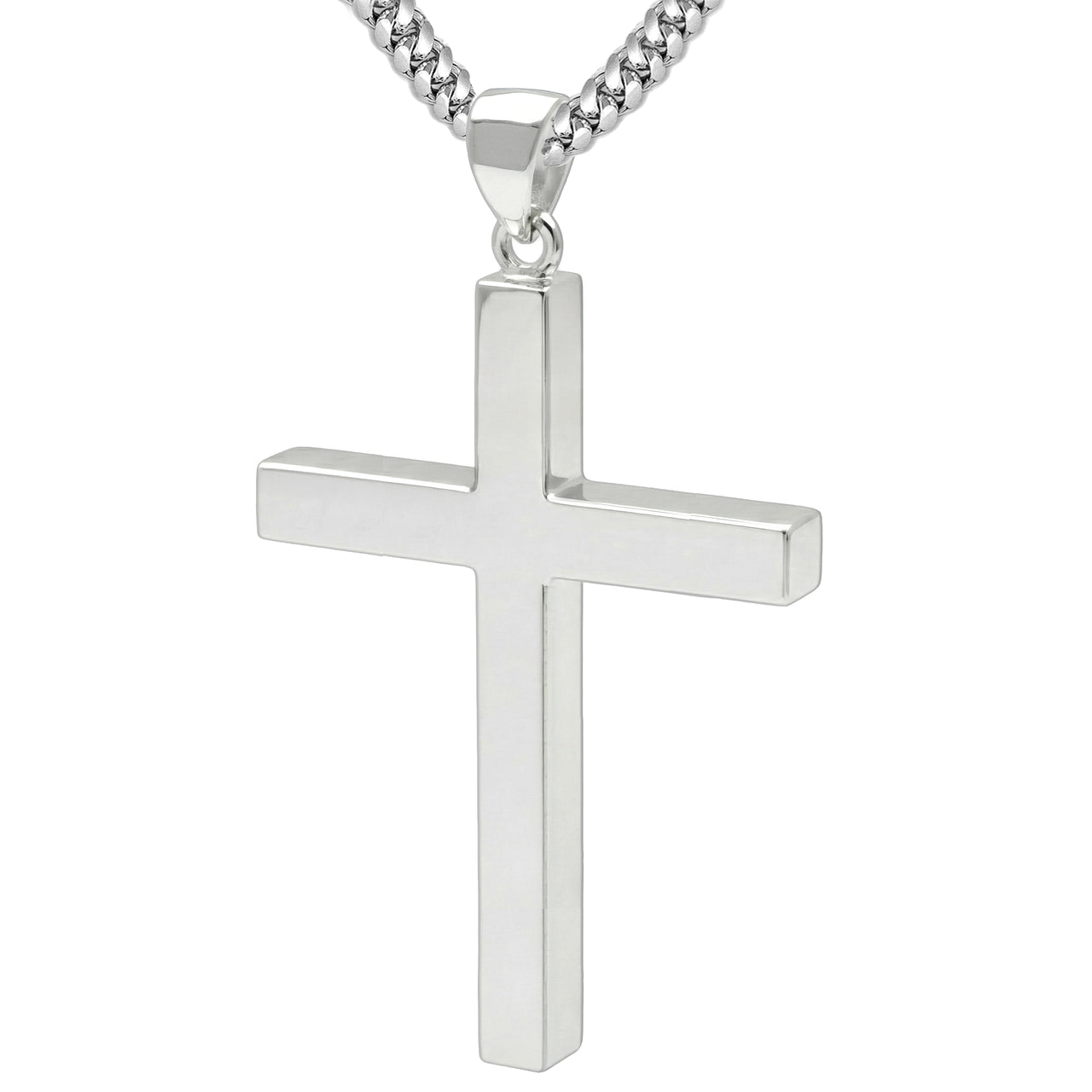 Men's XXL Heavy Solid 3in 925 Sterling Silver Cross Pendant, 75mm
