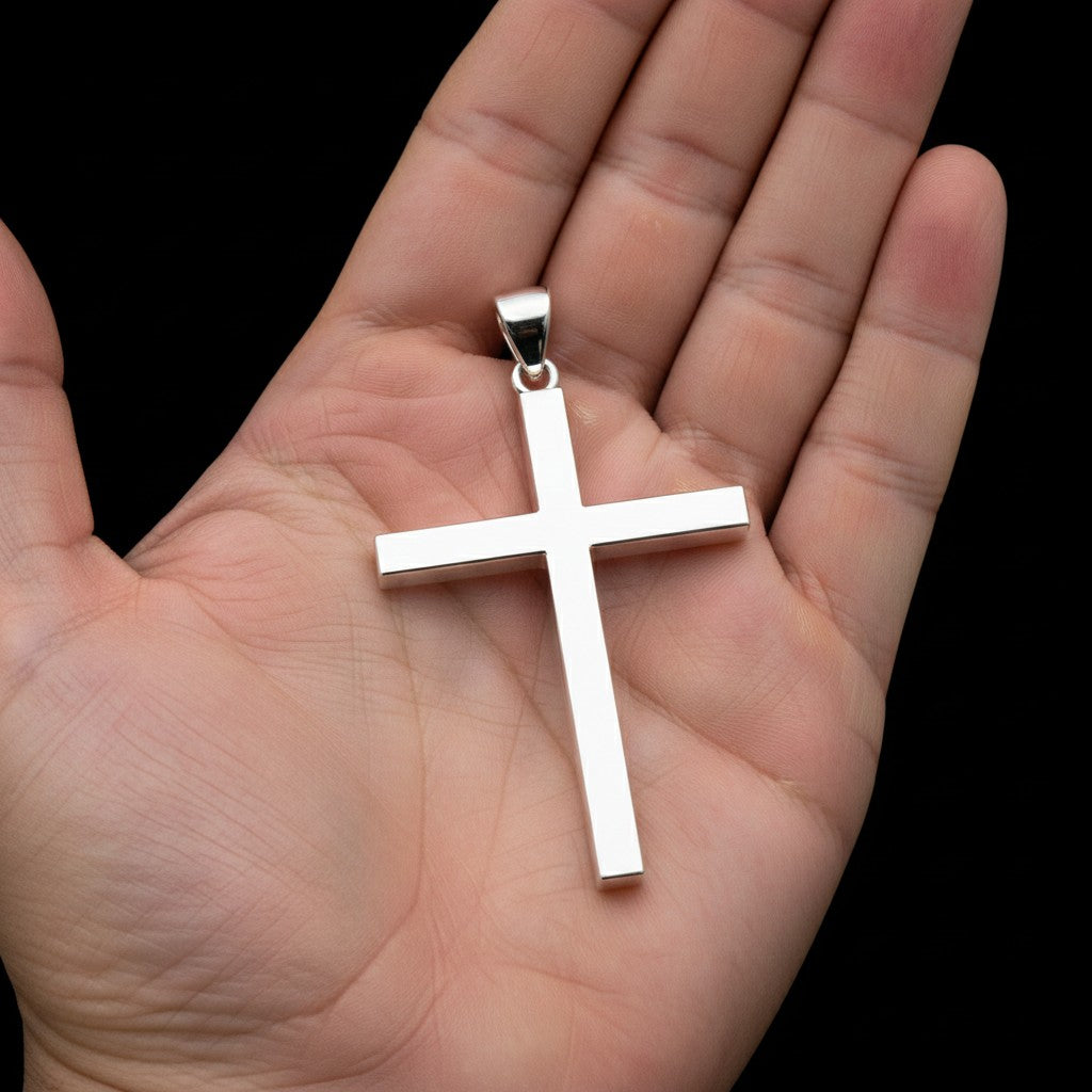 Men's XXL Heavy Solid 3in 925 Sterling Silver Cross Pendant, 75mm