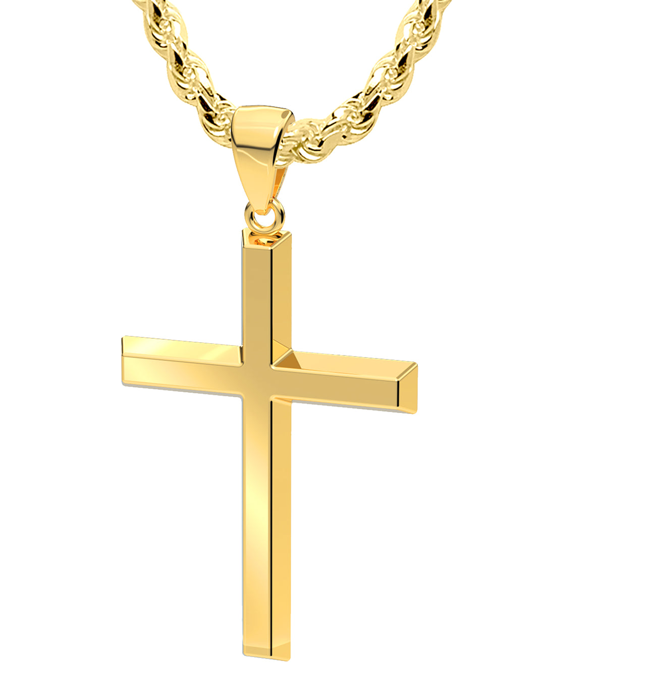 Men's XL Heavy Solid 2in 14K Yellow Gold Christian Angled Cross Pendant Necklace, 50mm
