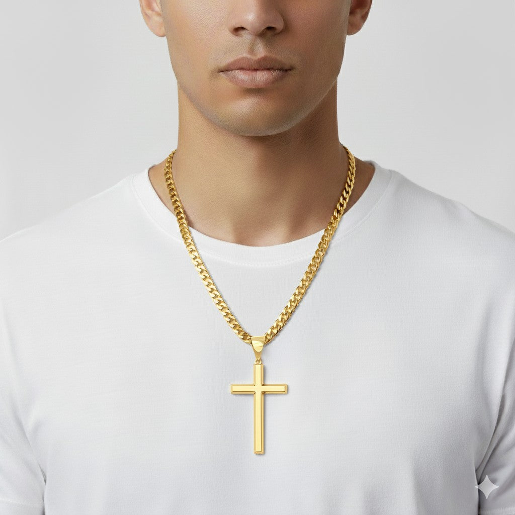 Men's XL Heavy Solid 2in 10k or 14K Yellow or White Gold Christian Angled Cross Pendant Necklace, 50mm