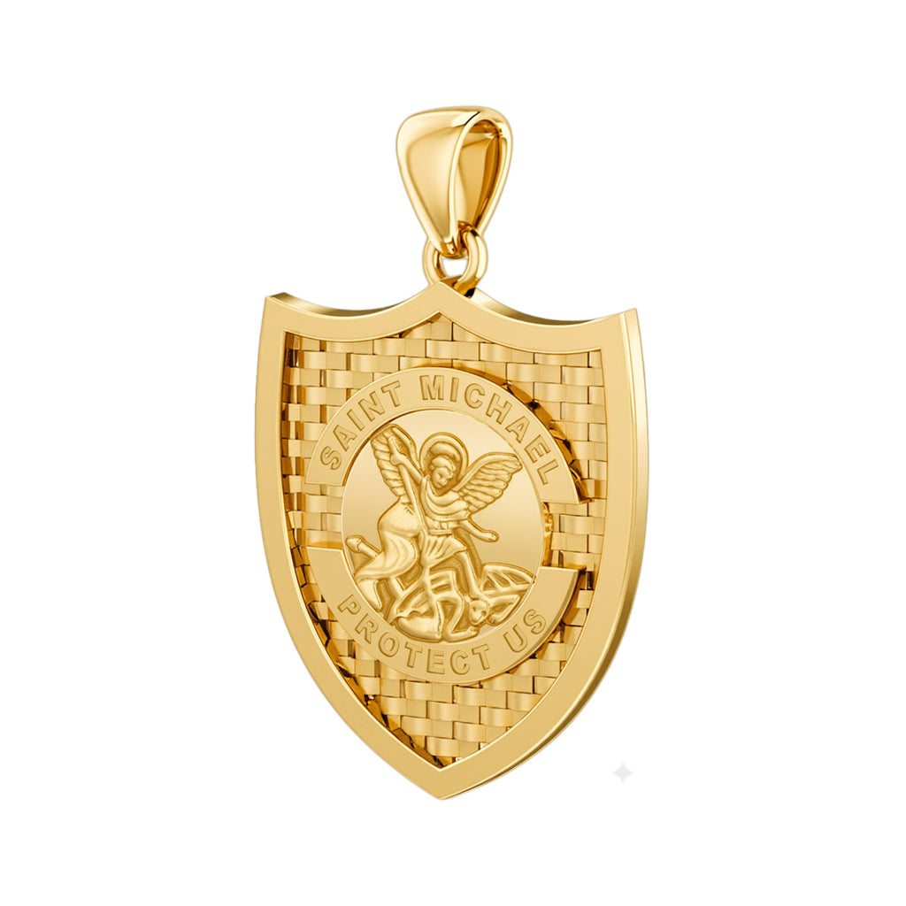 Men's 10k or  14K Yellow or White Gold Saint Michael Pendant Necklace, 28mm
