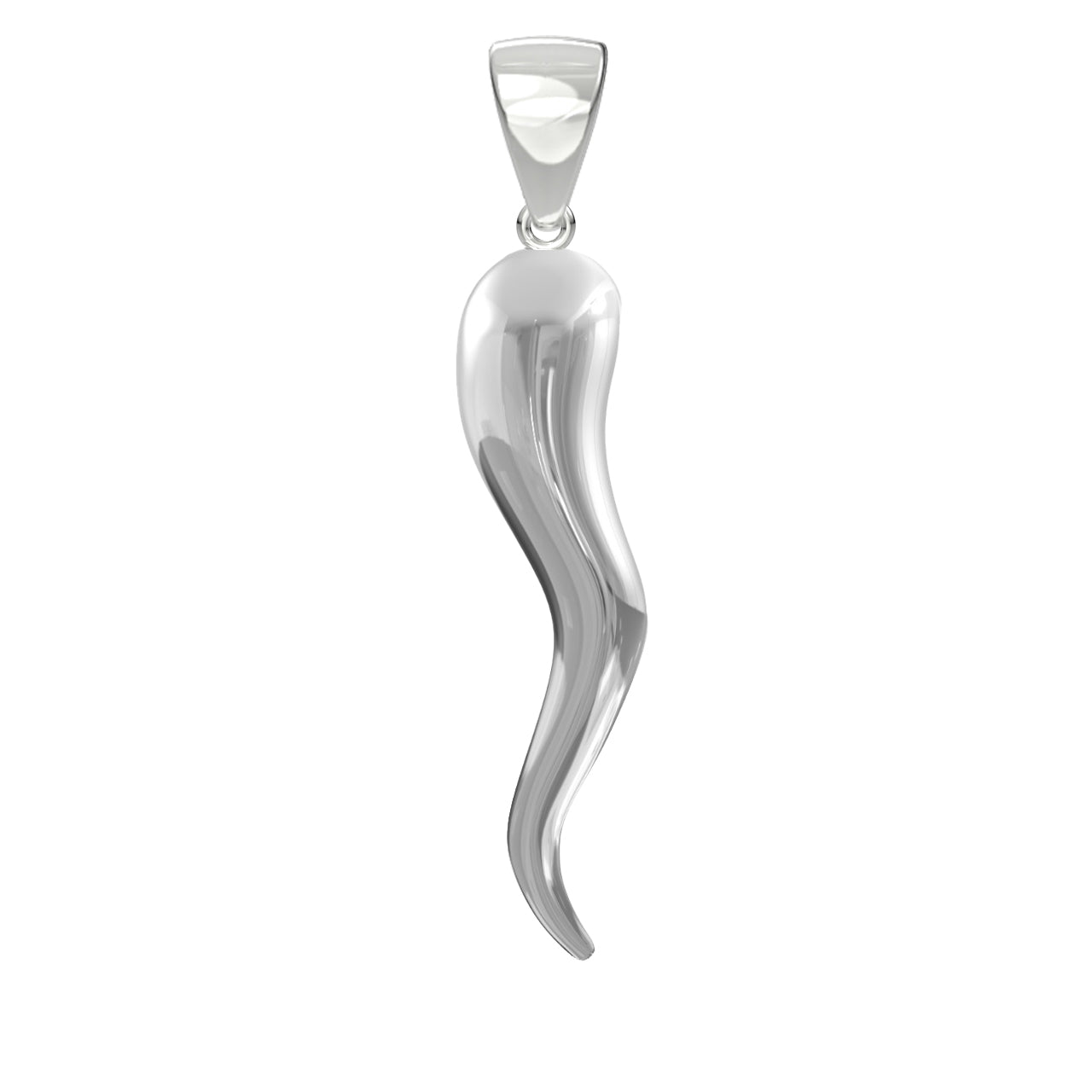 Men's Rounded Solid 10k or 14k Yellow or White Gold Italian Horn Cornicello Amulet Pendant, 39mm