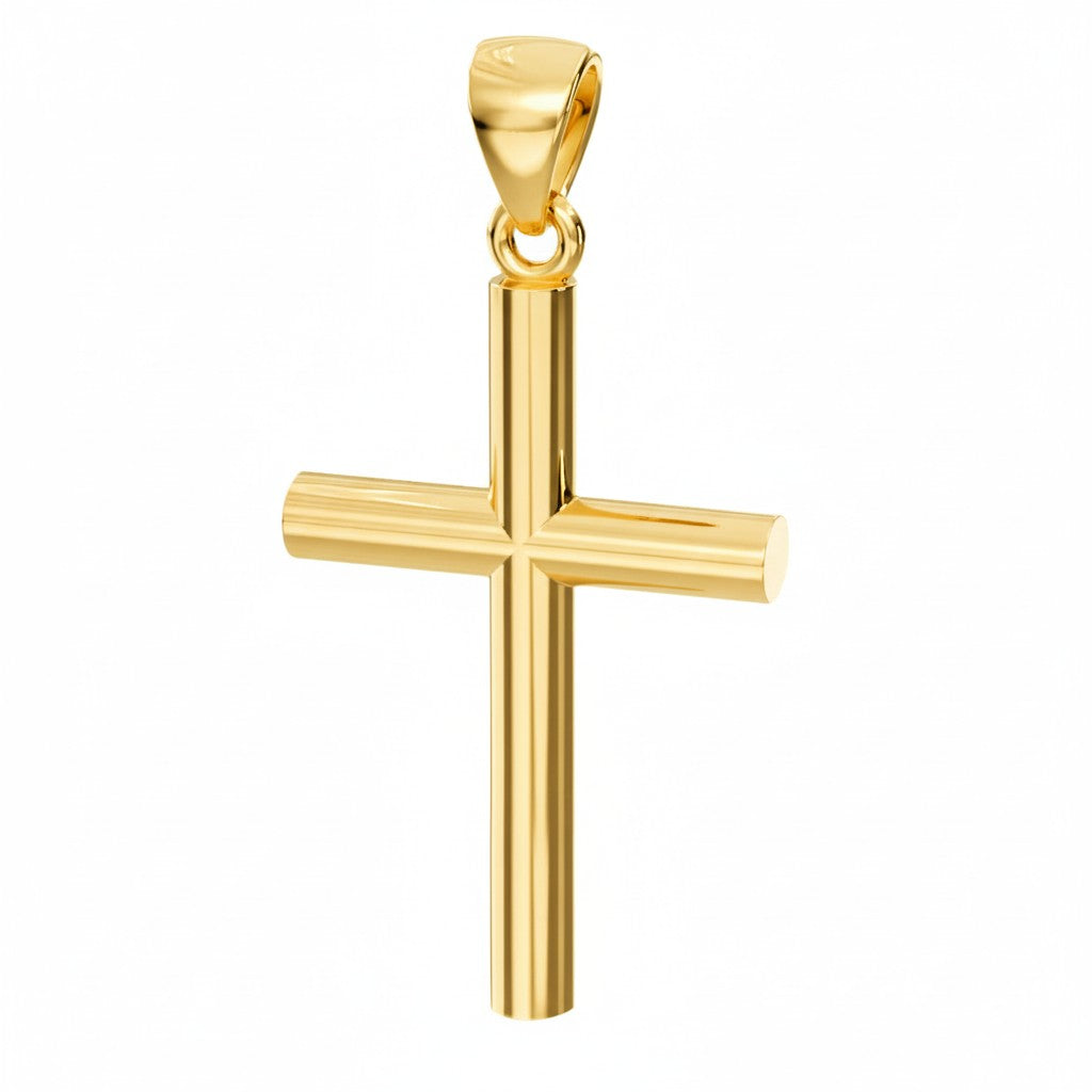 Men's XL Heavy Solid 2in 10k or 14K Yellow or White Gold Christian Cylindrical Cross Pendant Necklace, 50mm